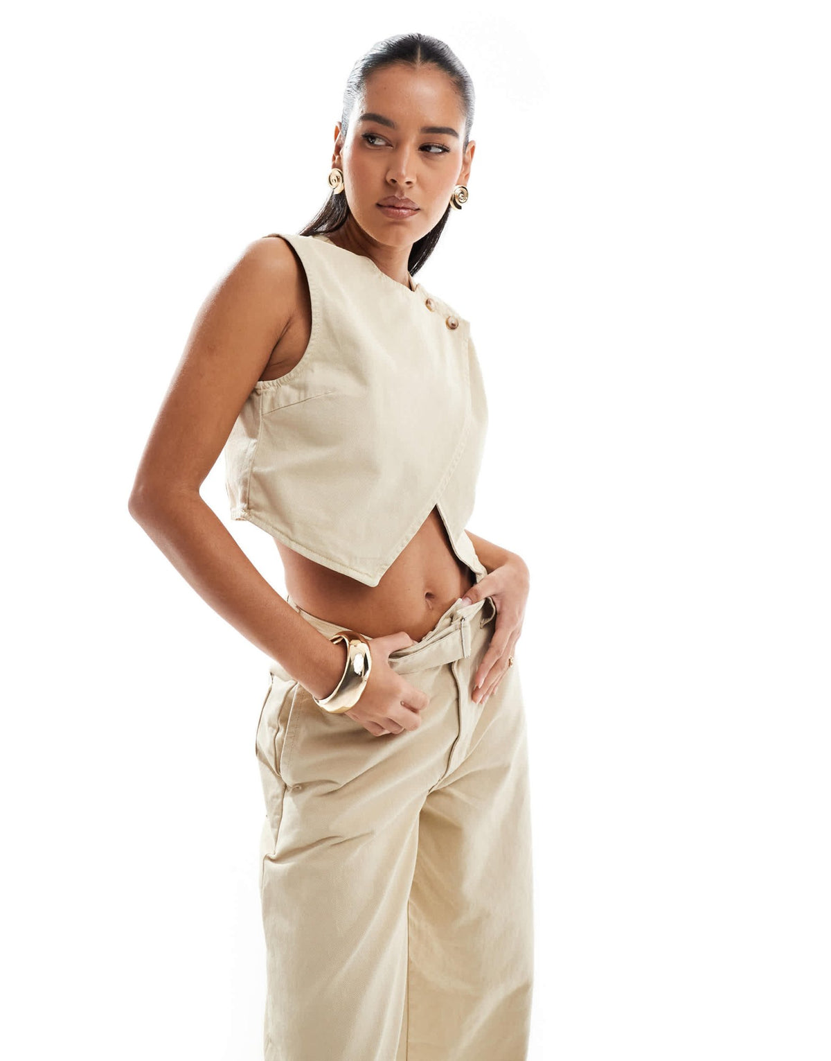 ASOS DESIGN denim waistcoat co-ord in sand - ASOS Sample Sale