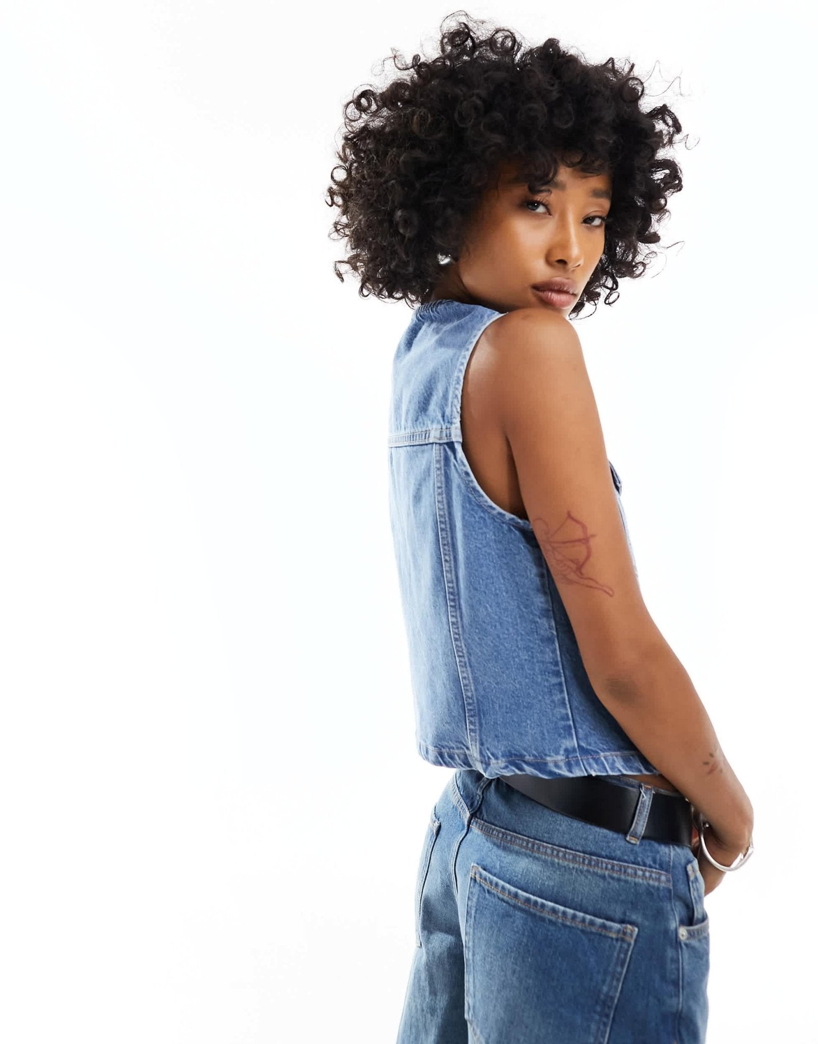ASOS DESIGN denim waistcoat in mid wash blue - ASOS Sample Sale