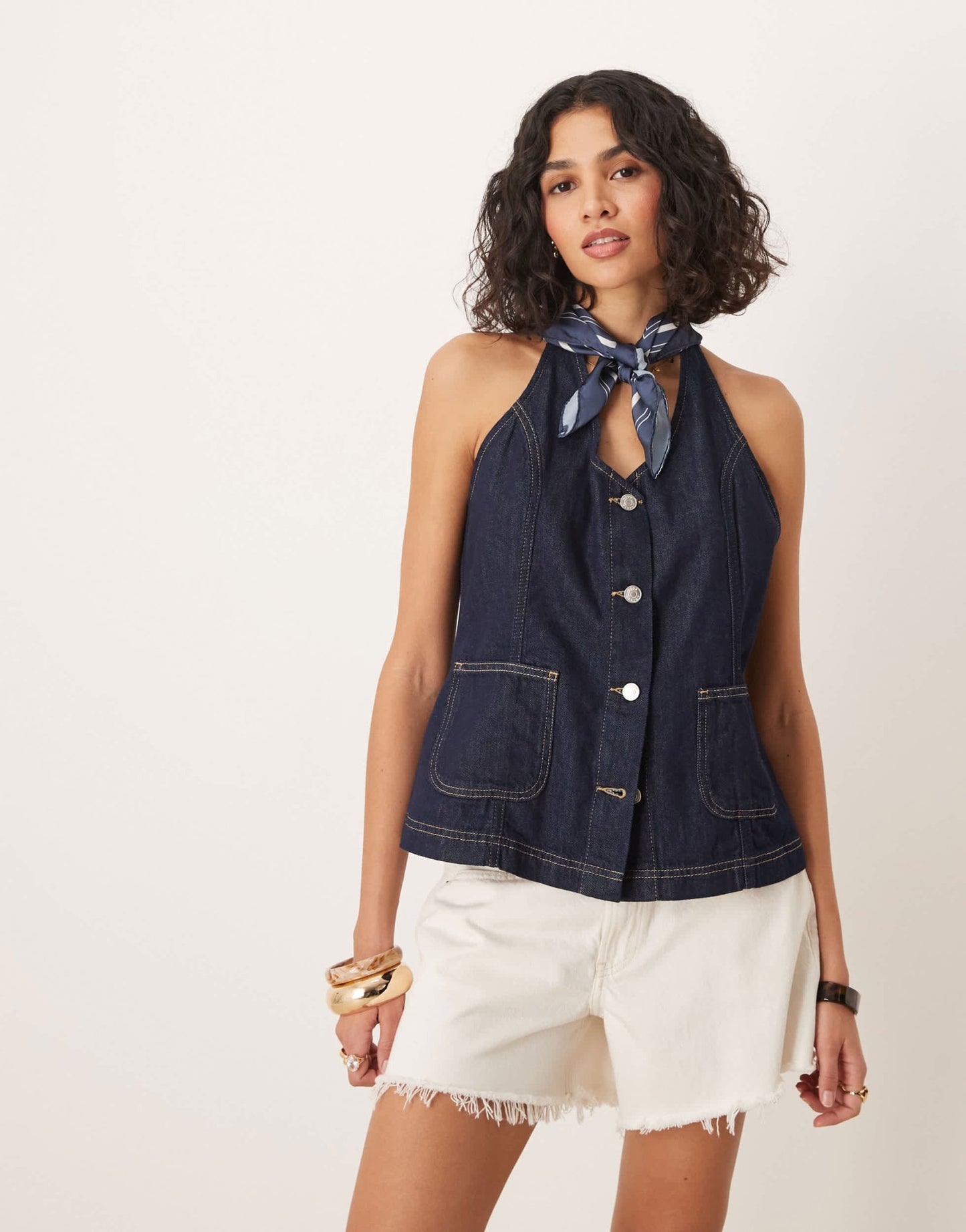 ASOS DESIGN denim waistcoat with halter neck - ASOS Sample Sale