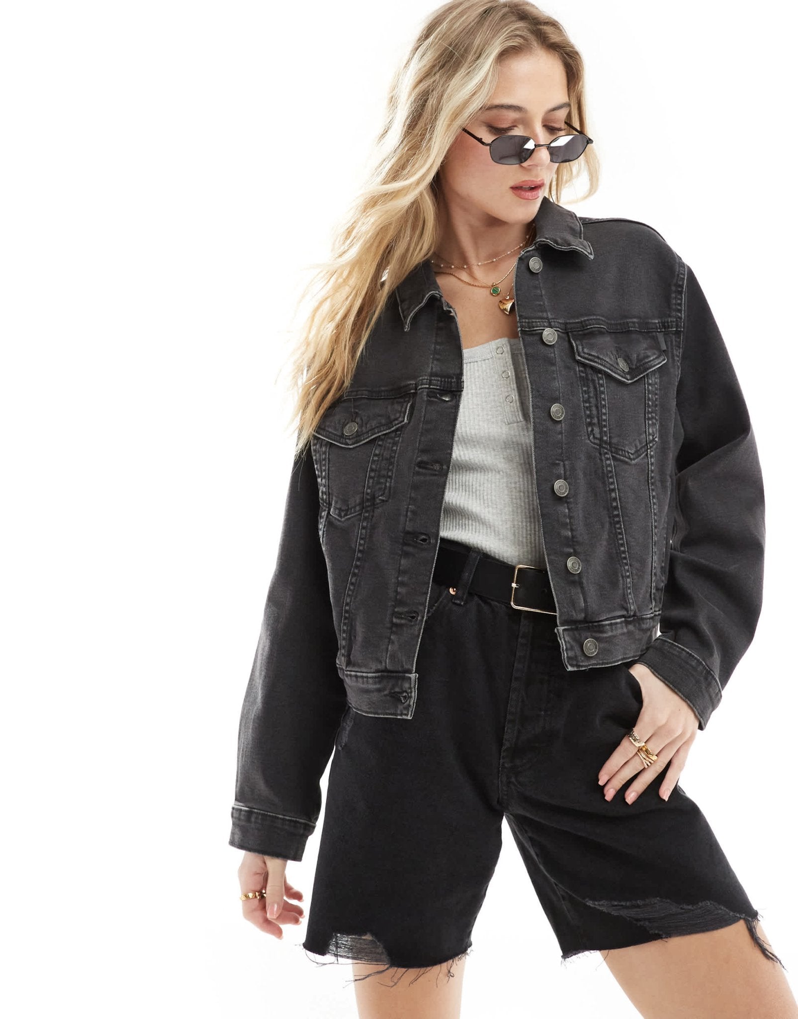 ASOS DESIGN denim western jacket in wash black - ASOS Sample Sale
