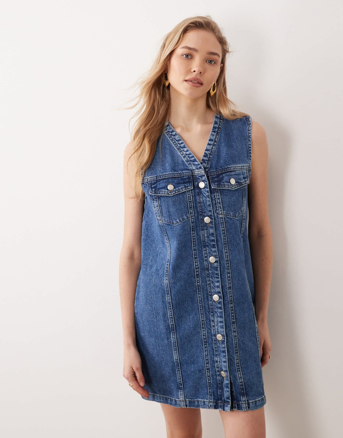 ASOS DESIGN denim western sleeveless dress in mid blue - ASOS Sample Sale