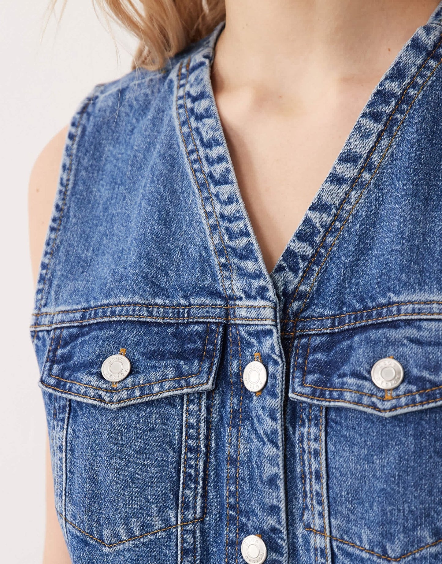 ASOS DESIGN denim western sleeveless dress in mid blue - ASOS Sample Sale