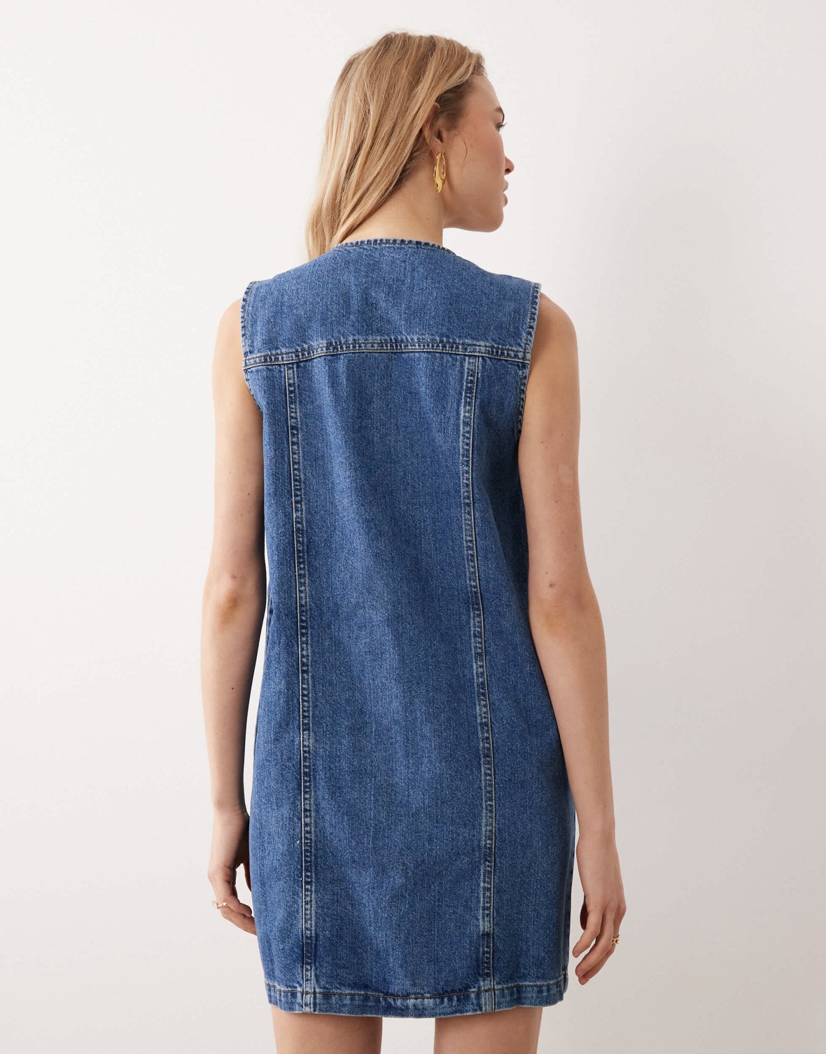 ASOS DESIGN denim western sleeveless dress in mid blue - ASOS Sample Sale