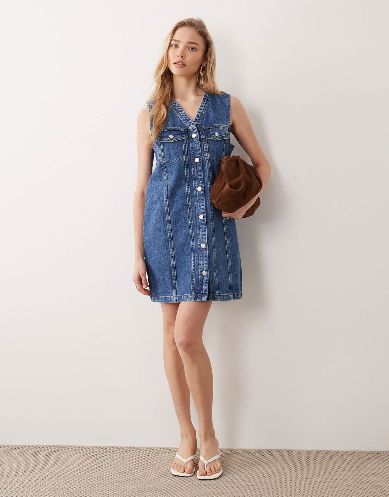 ASOS DESIGN denim western sleeveless dress in mid blue - ASOS Sample Sale