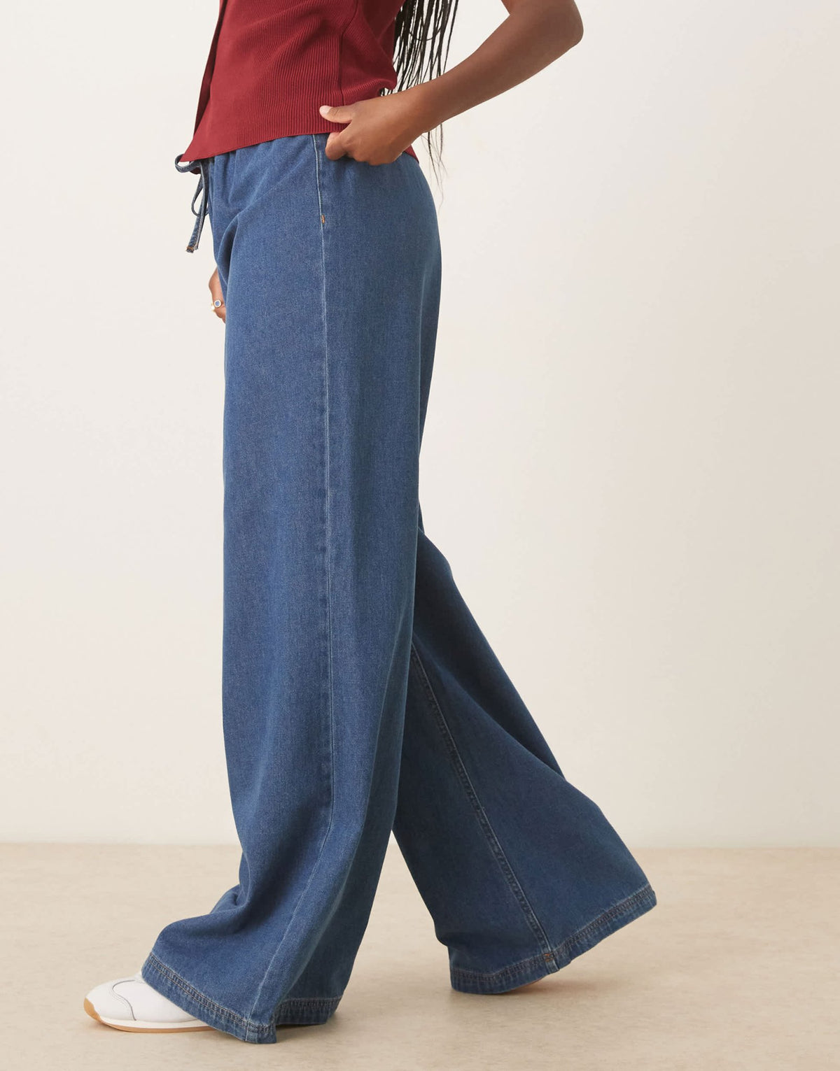 ASOS DESIGN denim wide leg jogger jean in mid blue - ASOS Sample Sale
