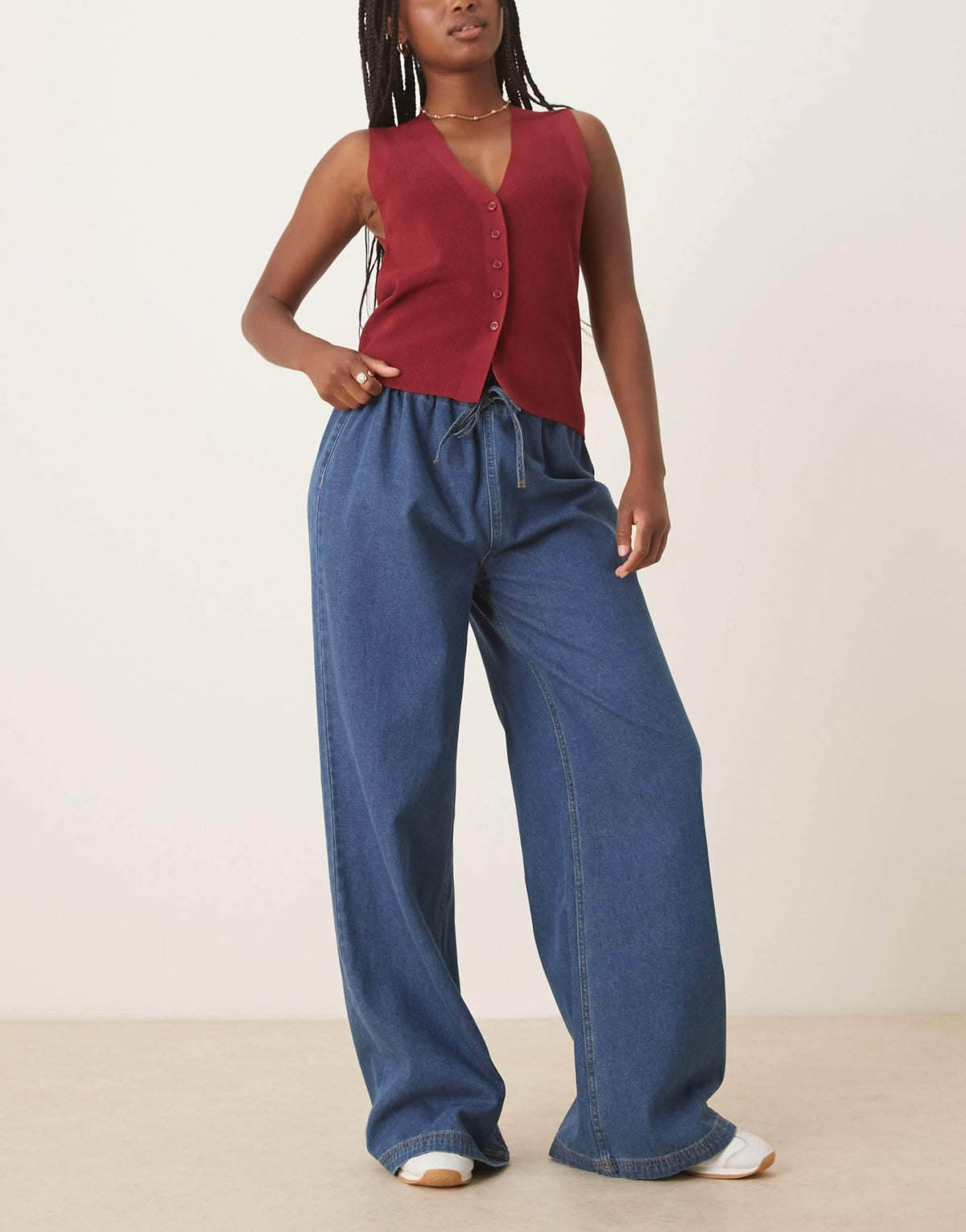 ASOS DESIGN denim wide leg jogger jean in mid blue - ASOS Sample Sale