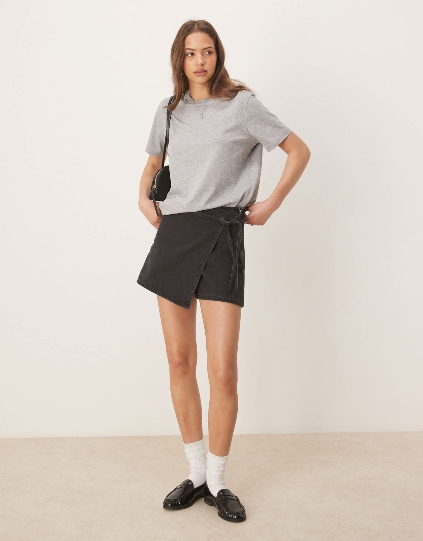 ASOS DESIGN denim wrap skort in black - ASOS Sample Sale