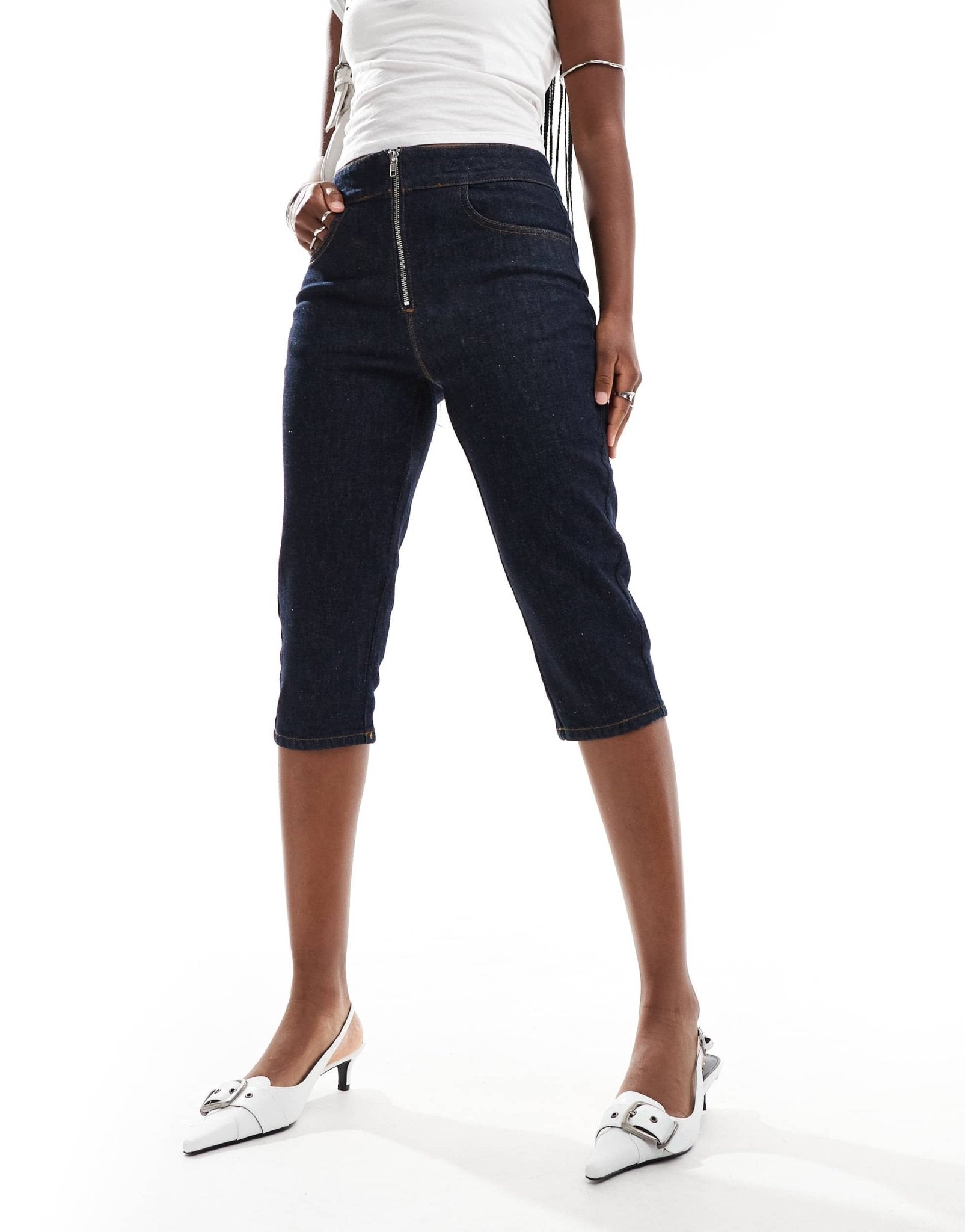 ASOS DESIGN denim zip front capri in indigo - ASOS Sample Sale