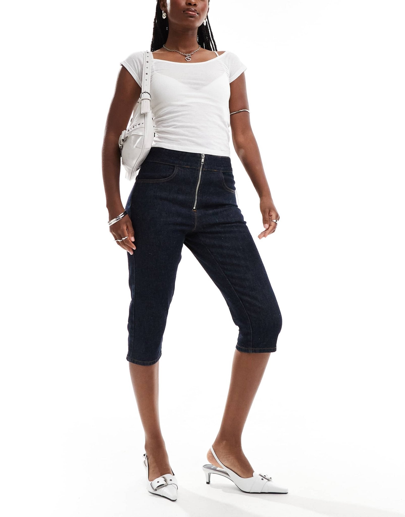 ASOS DESIGN denim zip front capri in indigo - ASOS Sample Sale