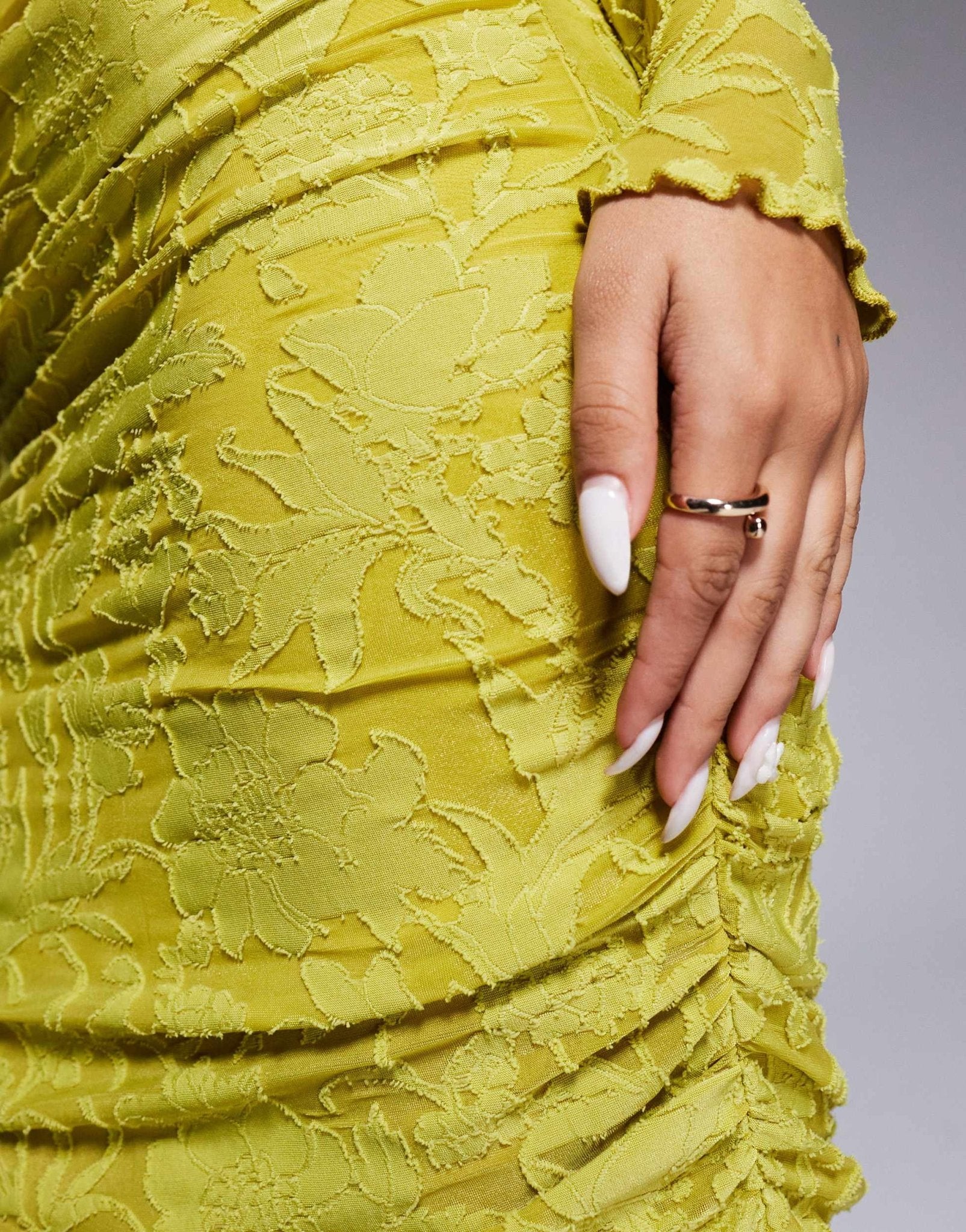 ASOS DESIGN devore long sleeve ruched maxi dress in lime - ASOS Sample Sale