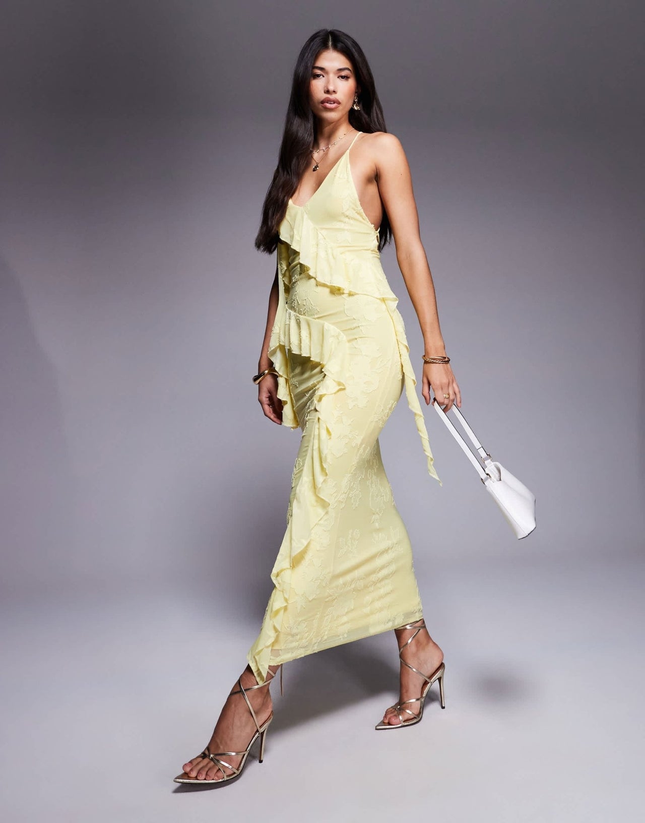 ASOS DESIGN devore ruffle strappy back maxi dress in butter yellow - ASOS Sample Sale