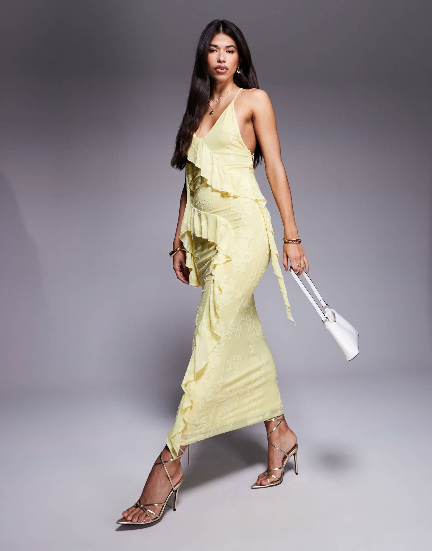 ASOS DESIGN devore ruffle strappy back maxi dress in butter yellow - ASOS Sample Sale