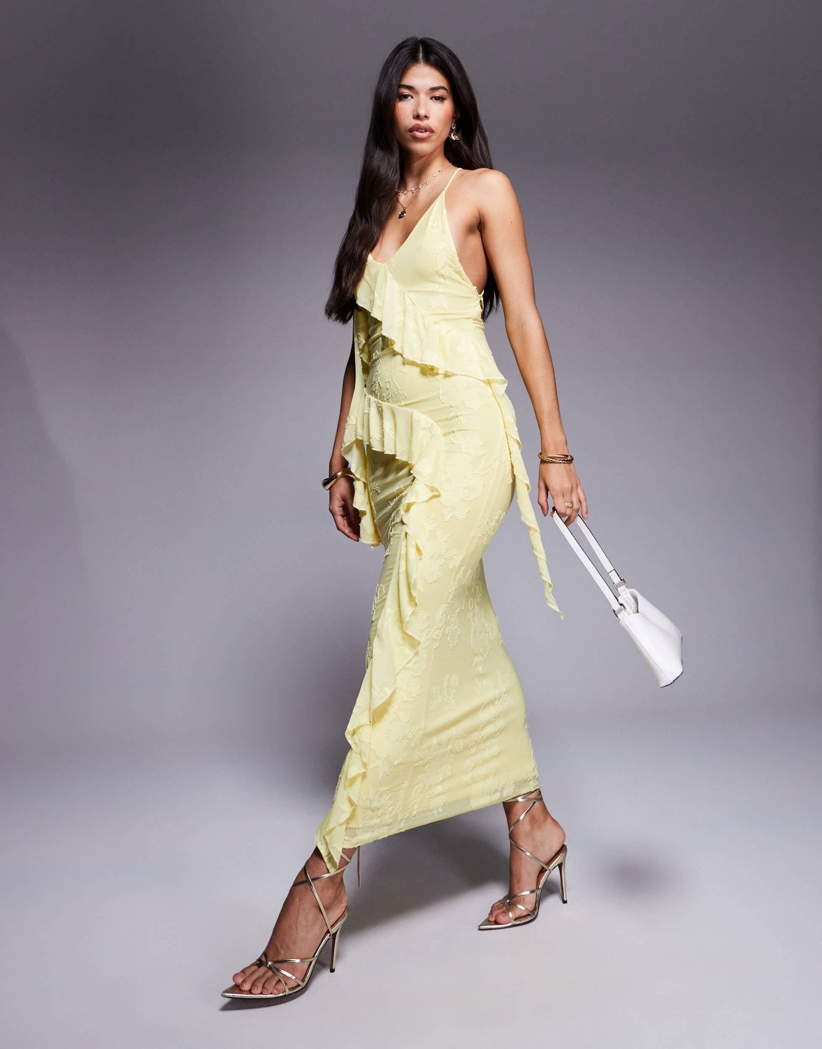 ASOS DESIGN devore ruffle strappy back maxi dress in butter yellow - ASOS Sample Sale
