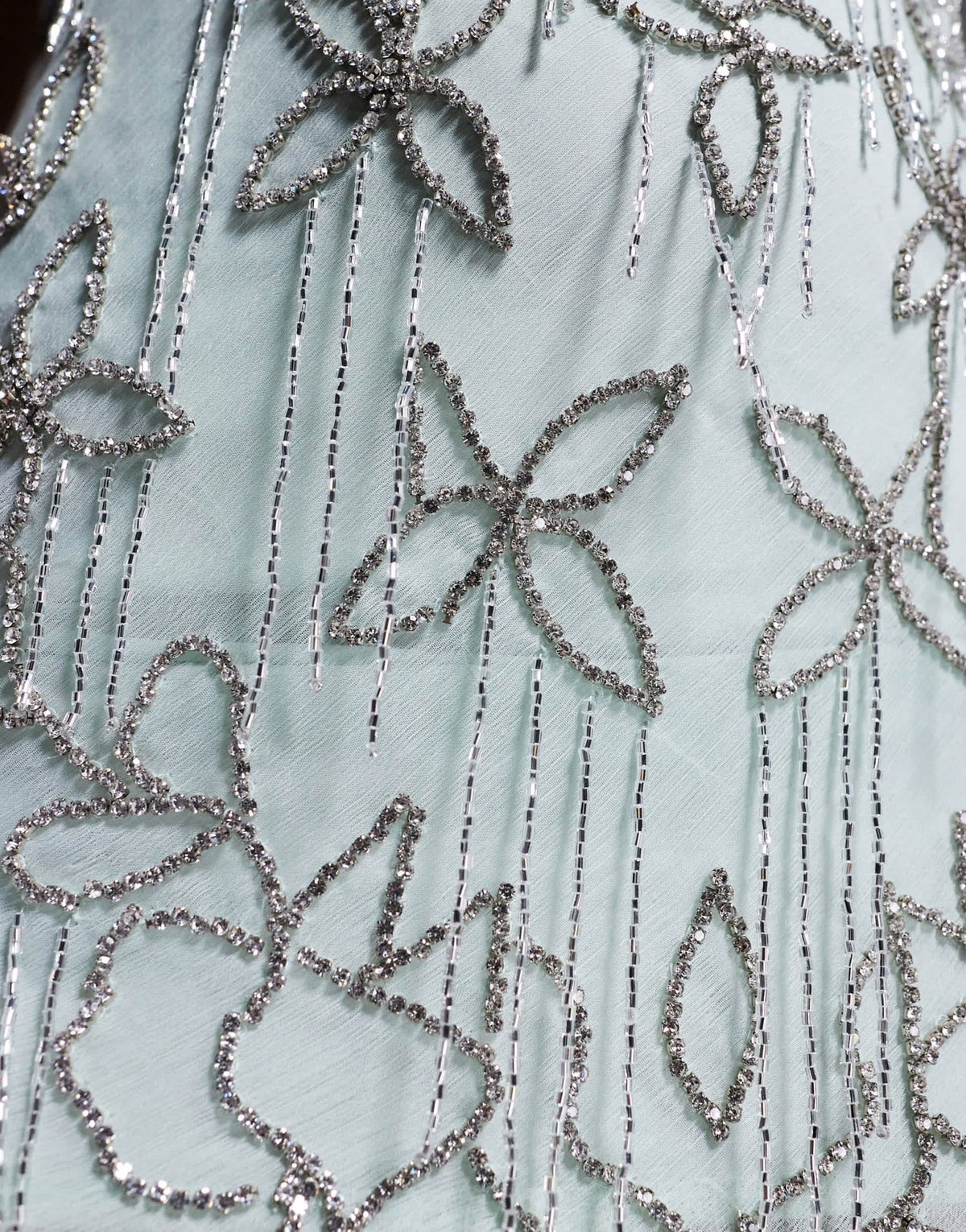 ASOS DESIGN diamante beaded midi dress with lace trim and godet hem in sage - ASOS Sample Sale
