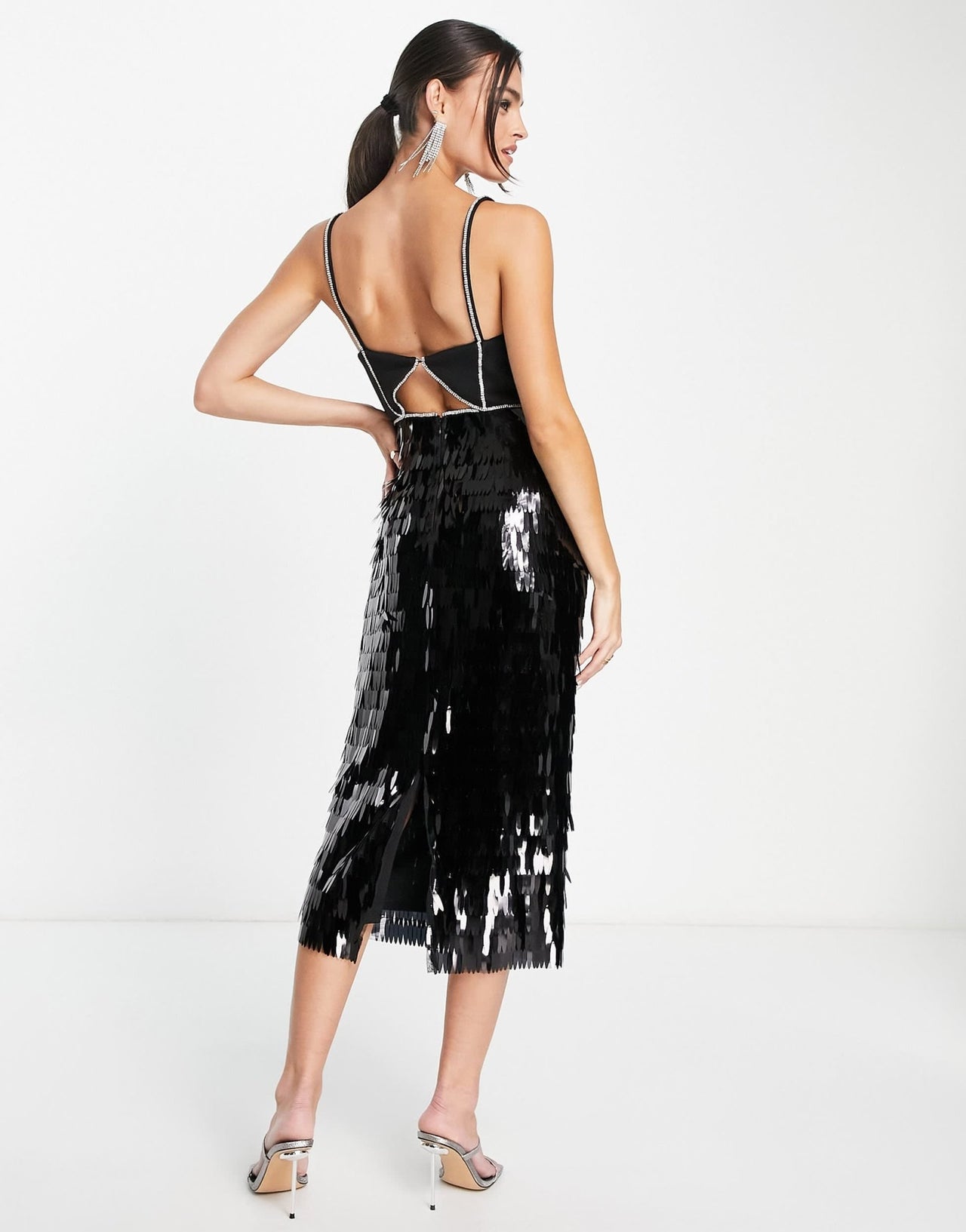 ASOS DESIGN diamante trim shabby sequin midi dress in black - ASOS Sample Sale