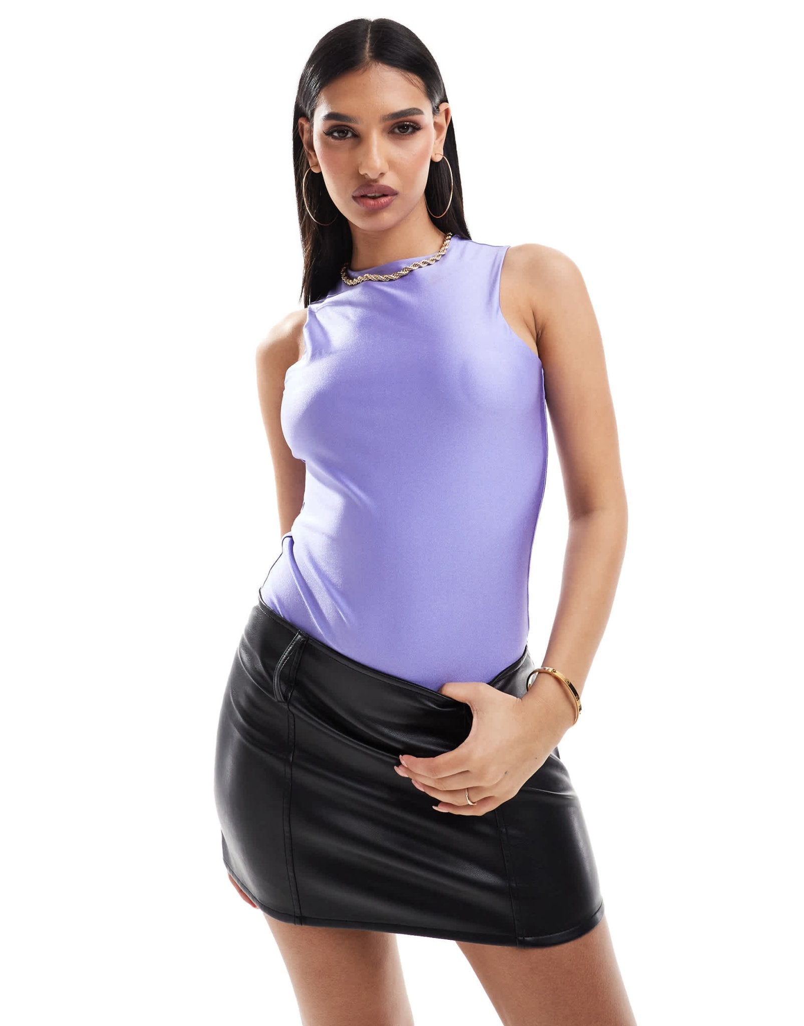 ASOS DESIGN disco racer neck bodysuit in lilac - ASOS Sample Sale