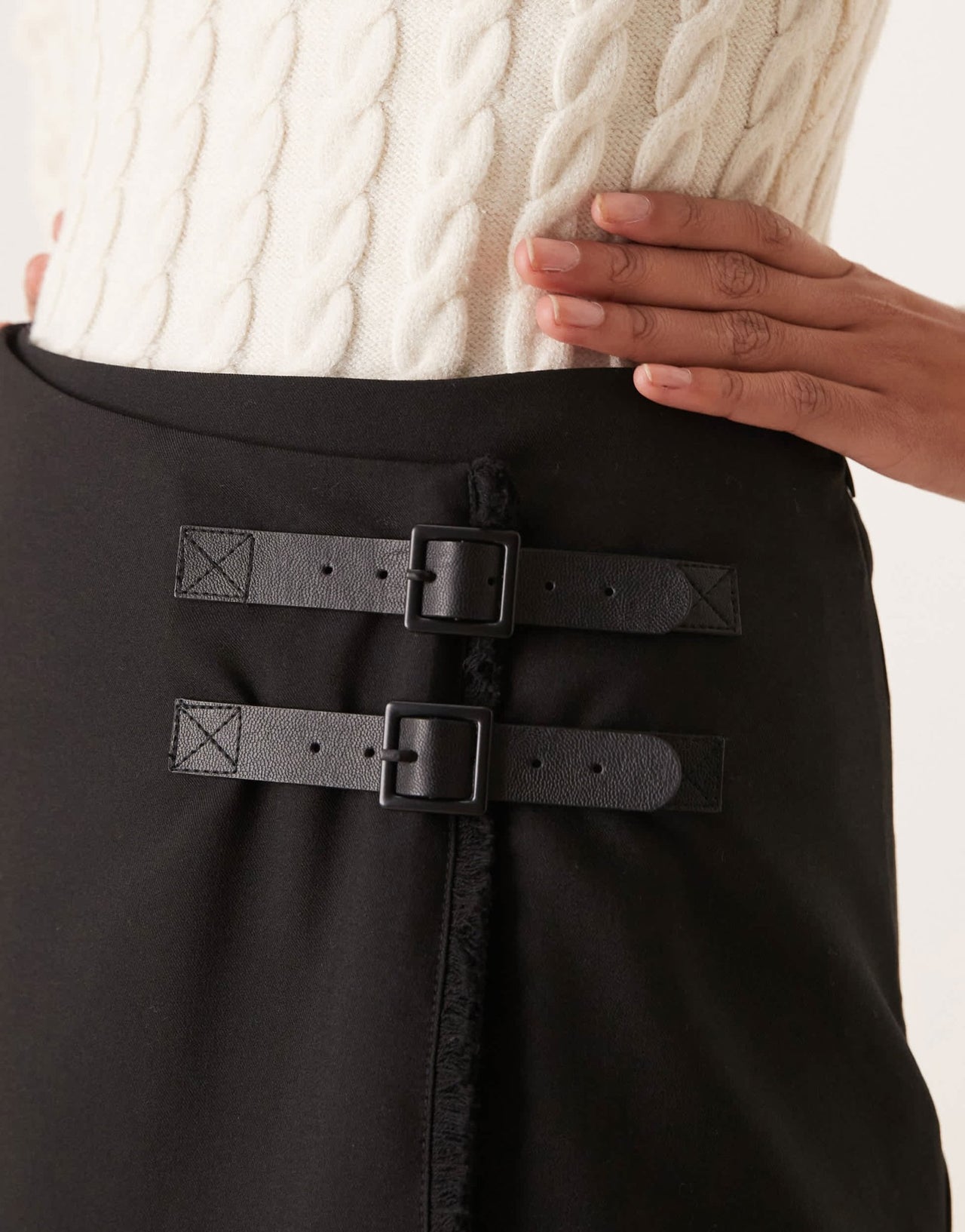 ASOS DESIGN double belt wrap raw edge tailored skirt in black - ASOS Sample Sale