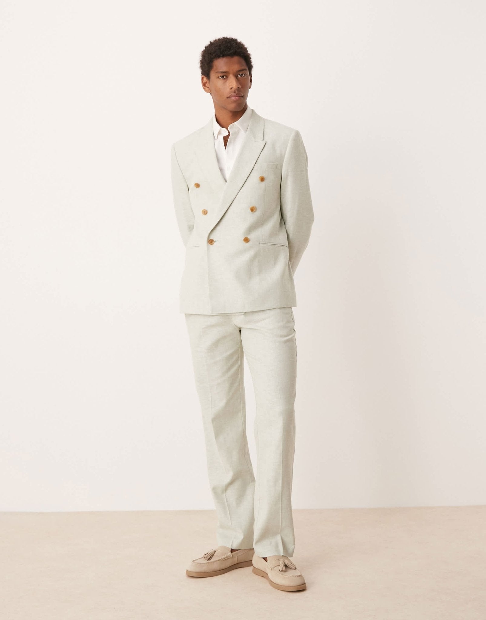 ASOS DESIGN double breasted linen blend regular suit jacket in mint green - ASOS Sample Sale