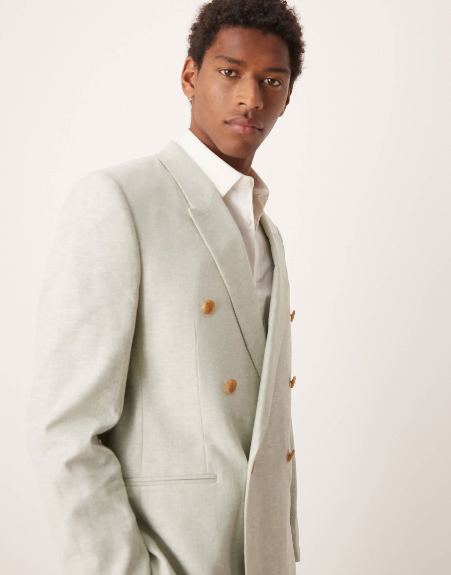 ASOS DESIGN double breasted linen blend regular suit jacket in mint green - ASOS Sample Sale