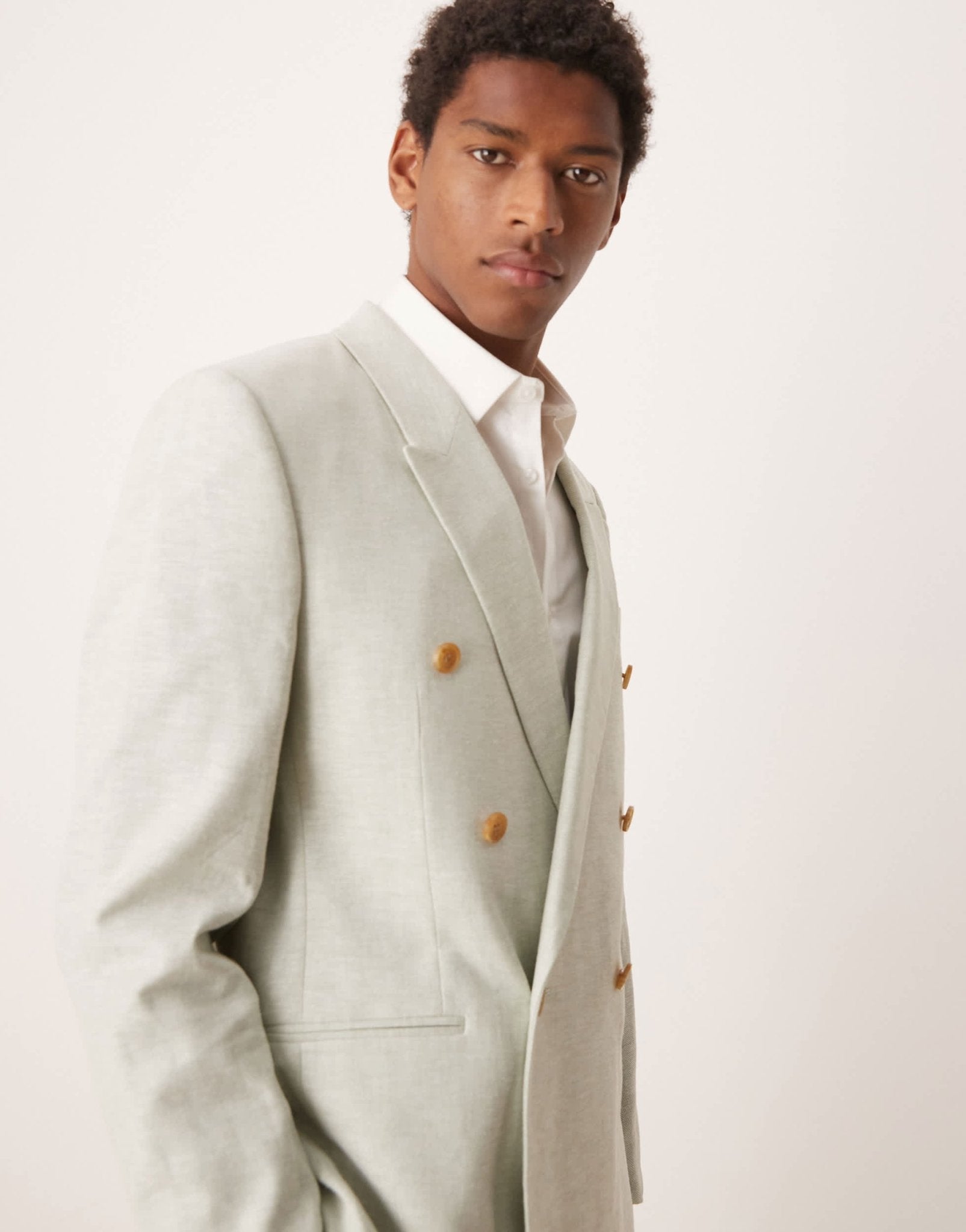 ASOS DESIGN double breasted linen blend regular suit jacket in mint green - ASOS Sample Sale