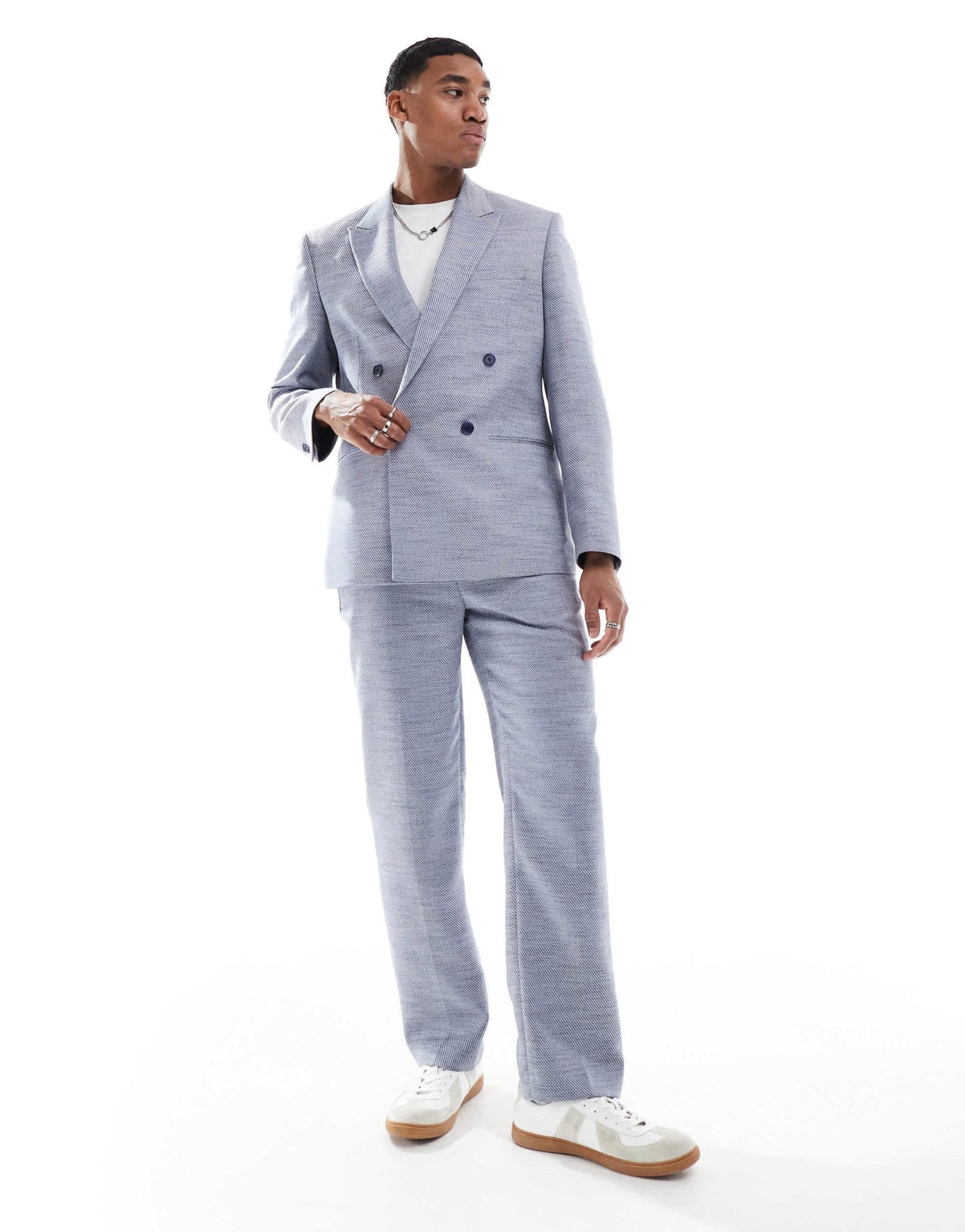 ASOS DESIGN double breasted regular suit jacket in blue texture - ASOS Sample Sale