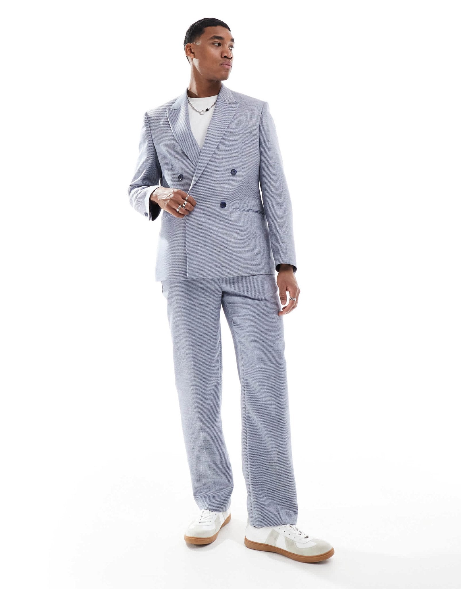 ASOS DESIGN double breasted regular suit jacket in blue texture - ASOS Sample Sale
