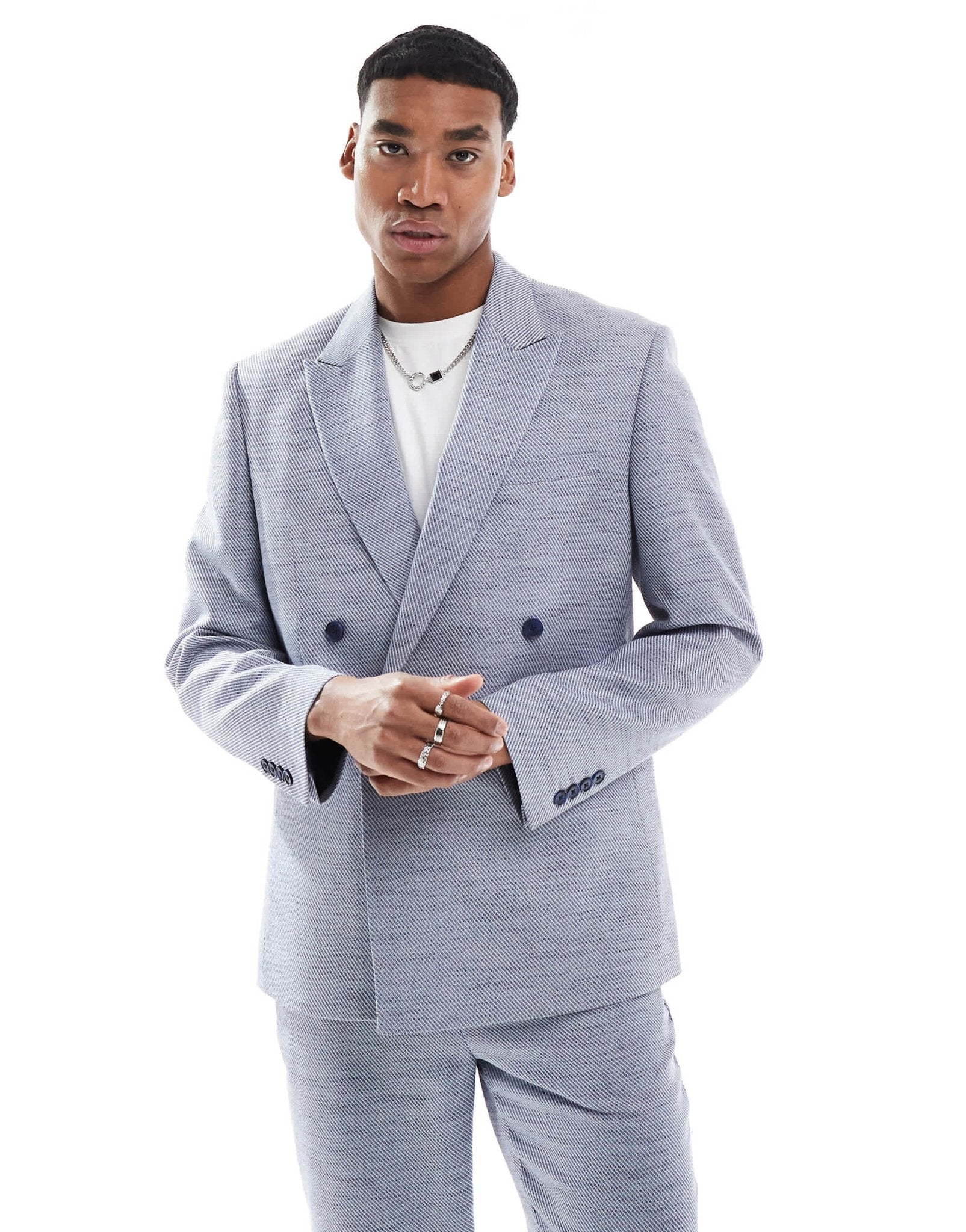 ASOS DESIGN double breasted regular suit jacket in blue texture - ASOS Sample Sale