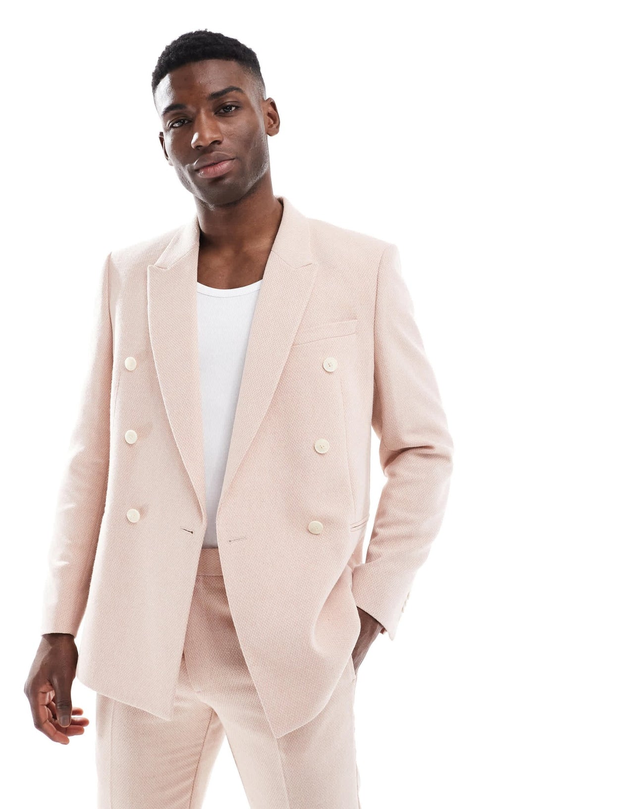 ASOS DESIGN double breasted regular suit jacket with wool in light pink - ASOS Sample Sale