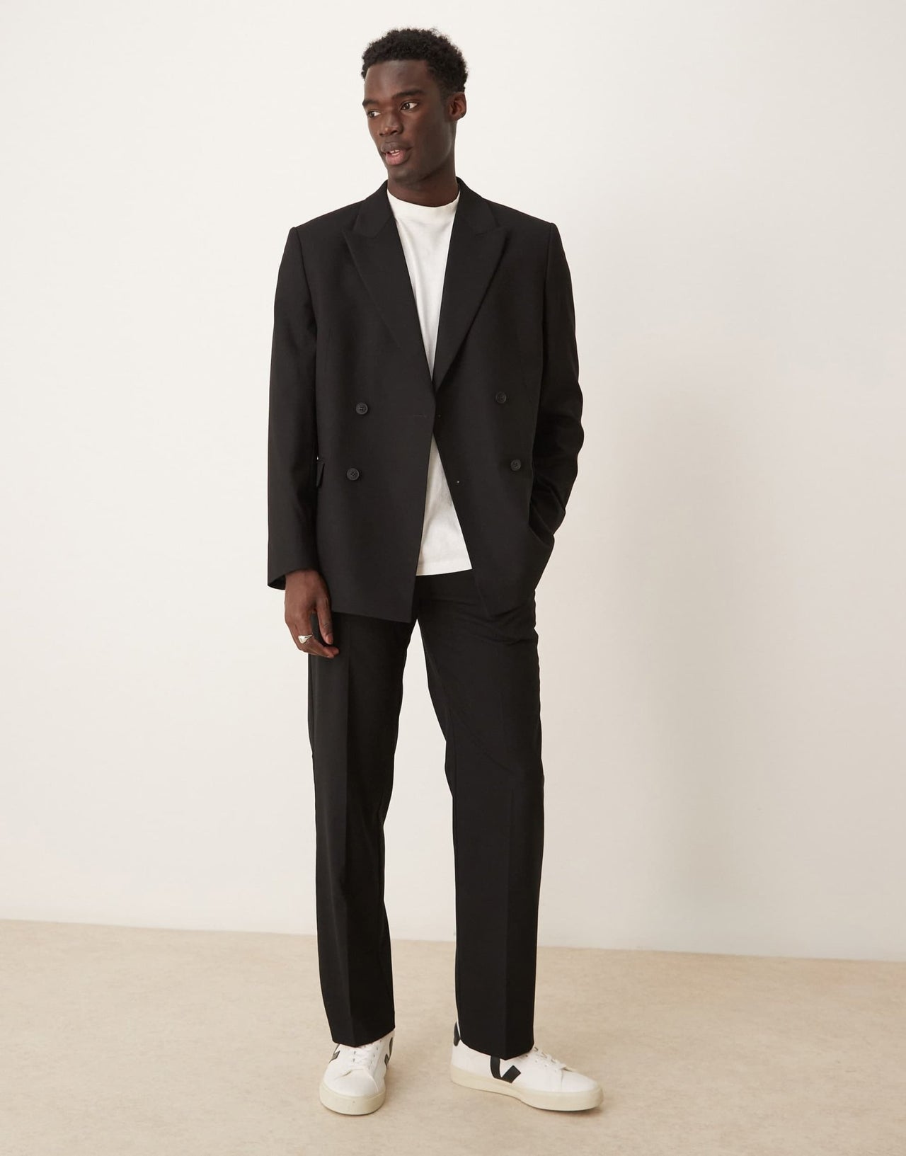 ASOS DESIGN double breasted relaxed suit jacket in black - ASOS Sample Sale