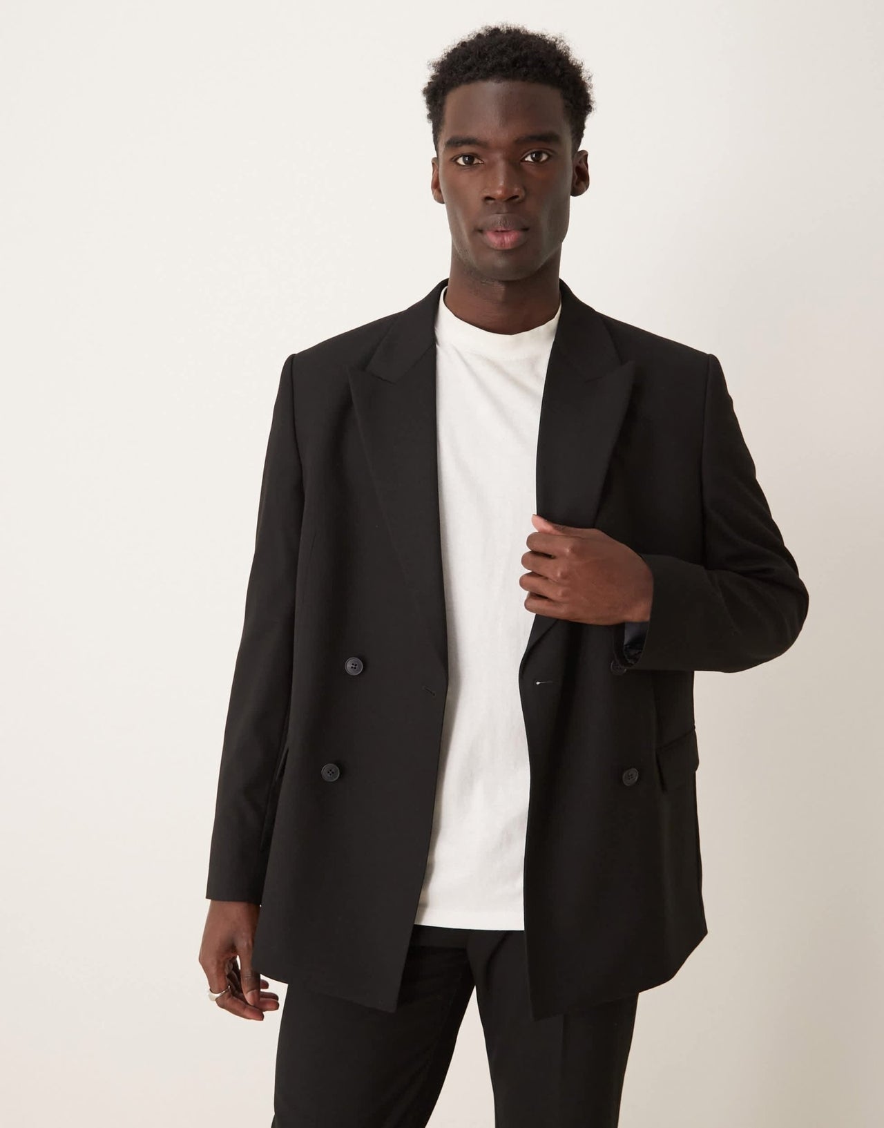 ASOS DESIGN double breasted relaxed suit jacket in black - ASOS Sample Sale