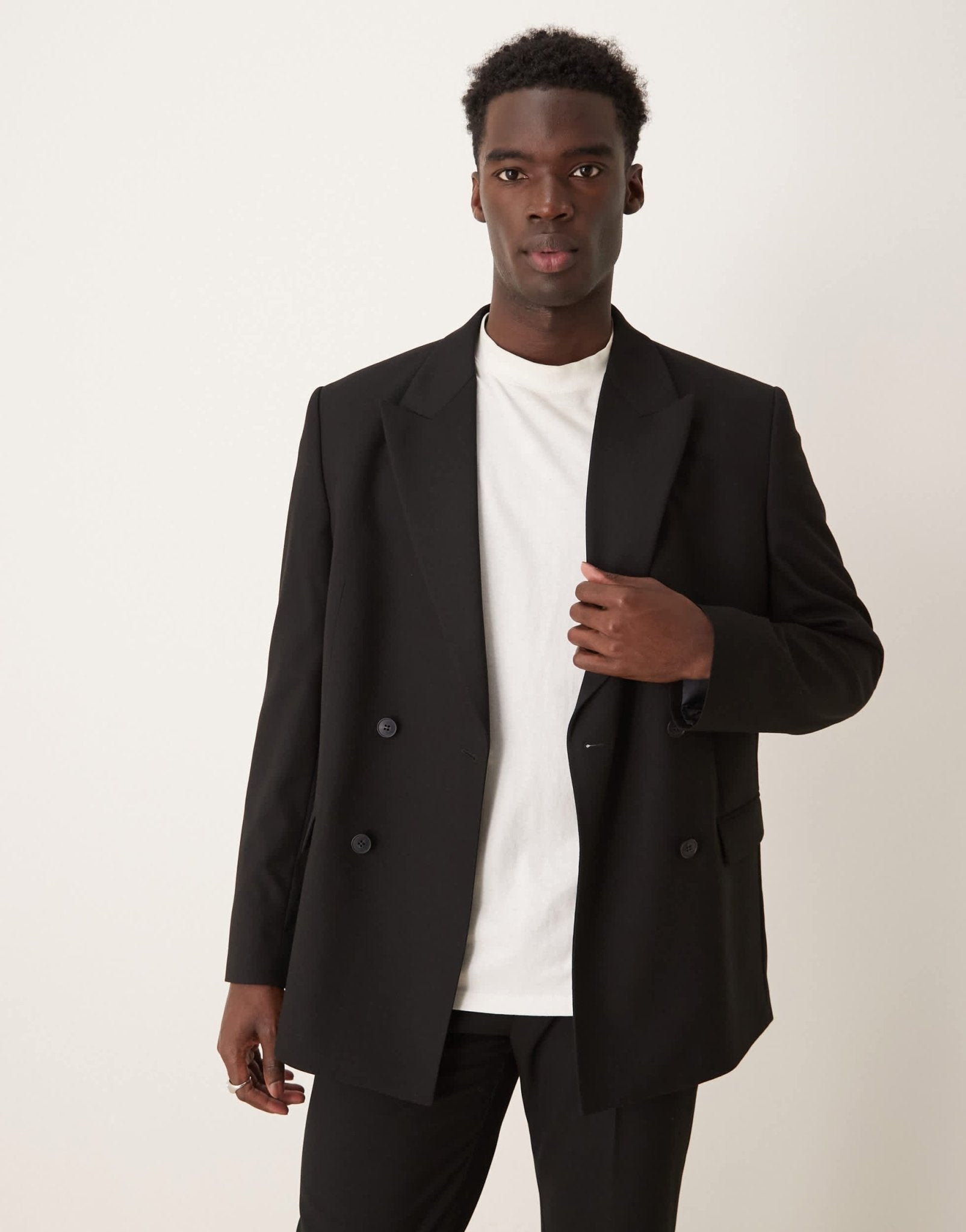 ASOS DESIGN double breasted relaxed suit jacket in black - ASOS Sample Sale