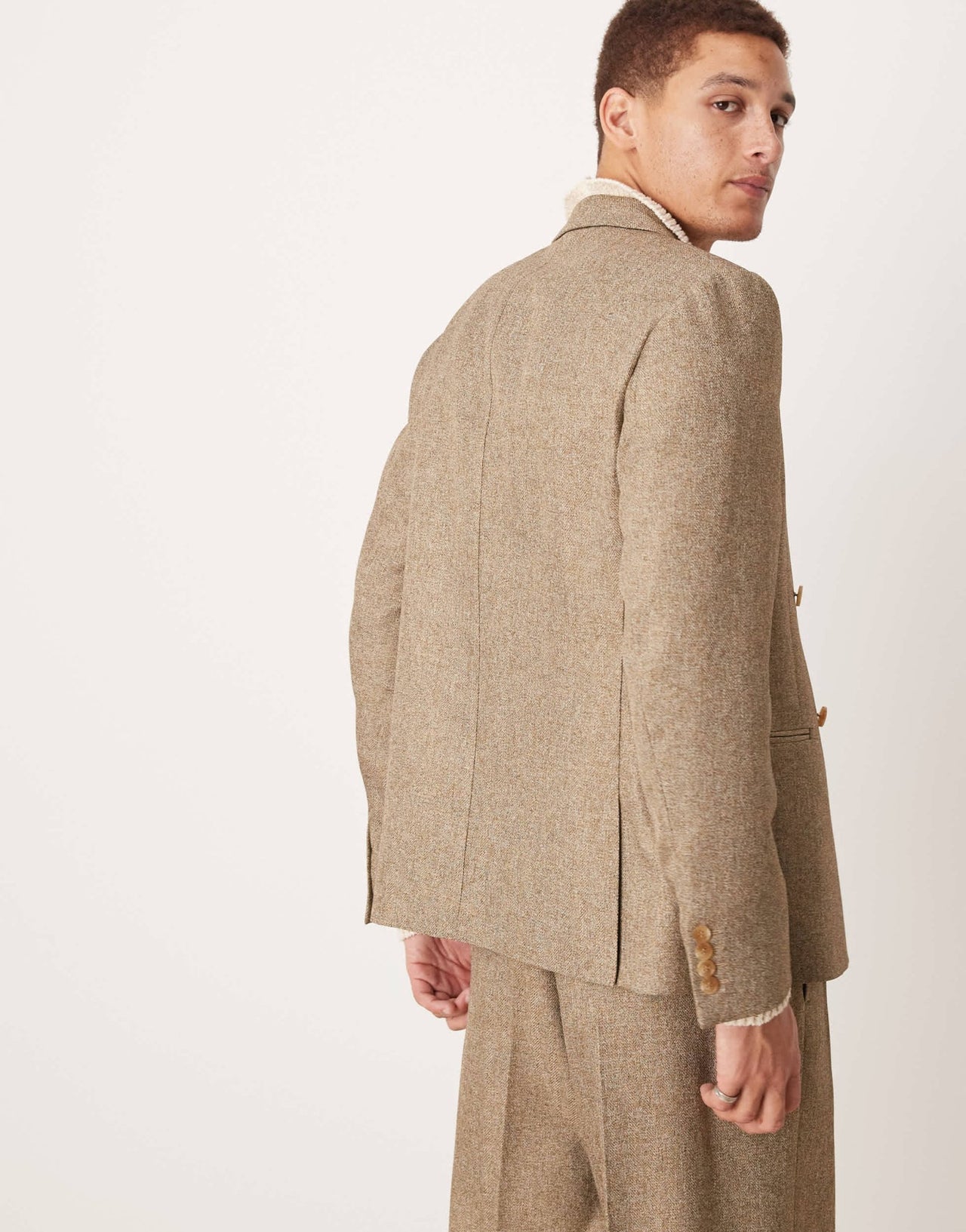 ASOS DESIGN double breasted slim suit jacket in brown herringbone - ASOS Sample Sale