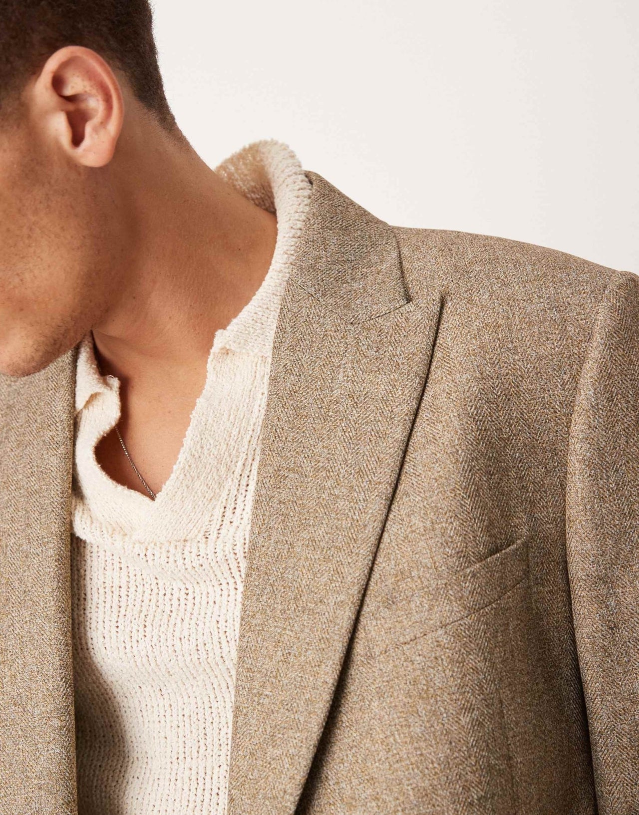 ASOS DESIGN double breasted slim suit jacket in brown herringbone - ASOS Sample Sale