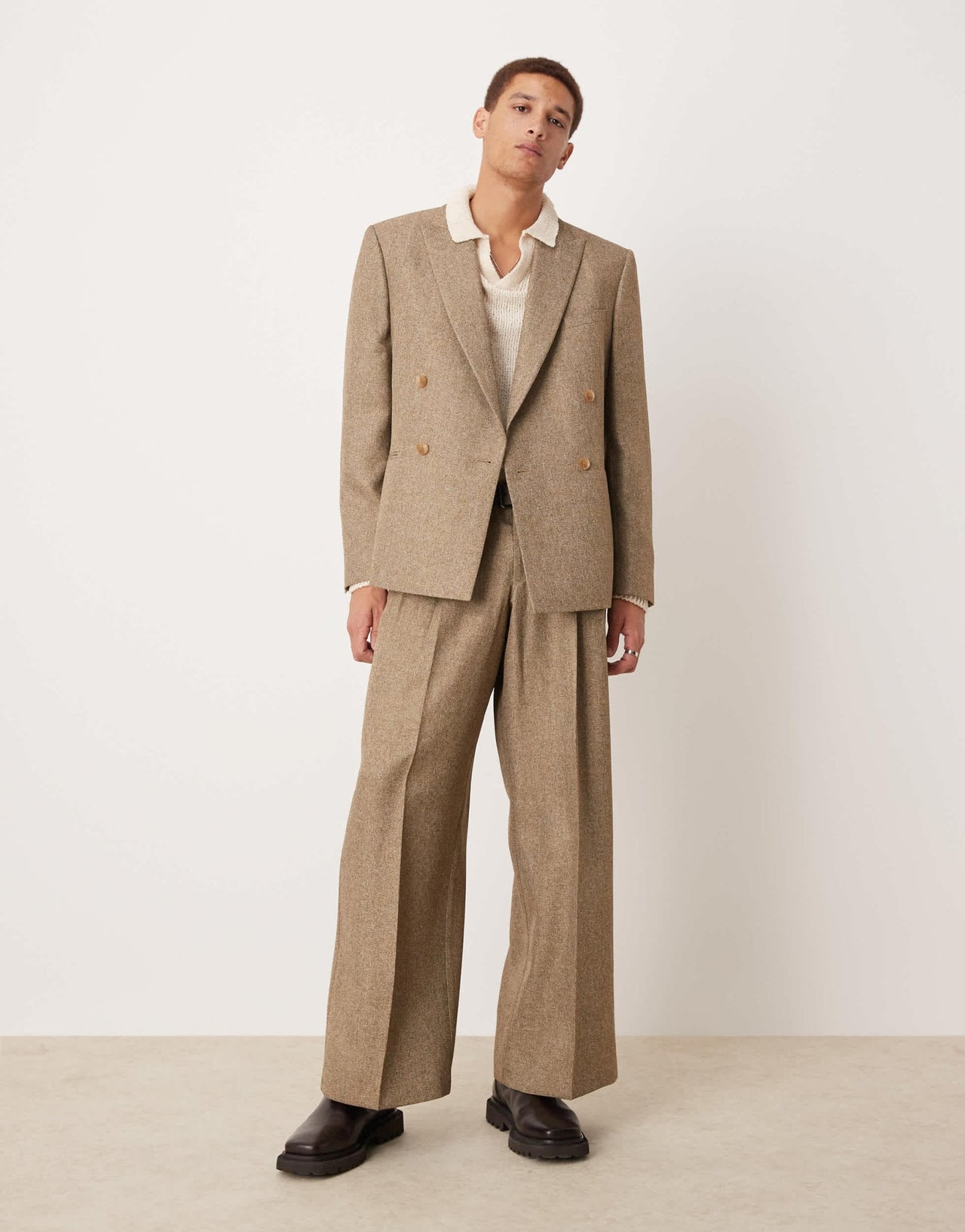 ASOS DESIGN double breasted slim suit jacket in brown herringbone - ASOS Sample Sale