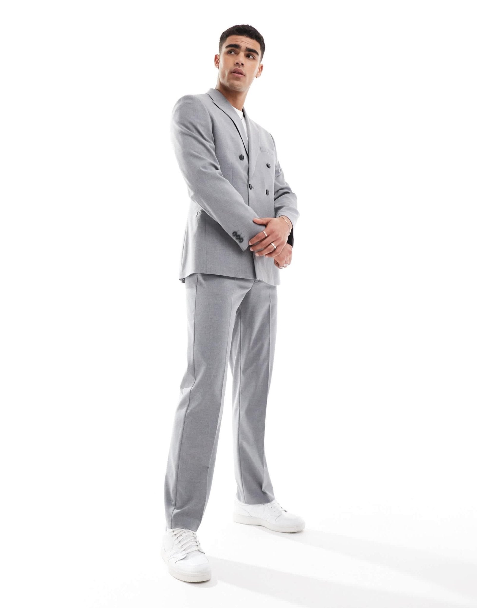 ASOS DESIGN double breasted slim suit jacket in grey - ASOS Sample Sale