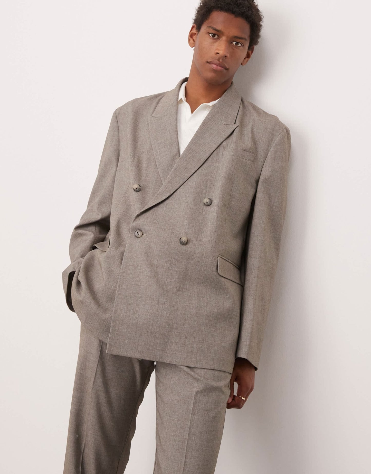 ASOS DESIGN double breasted slouchy oversized suit jacket in grey melange texture - ASOS Sample Sale