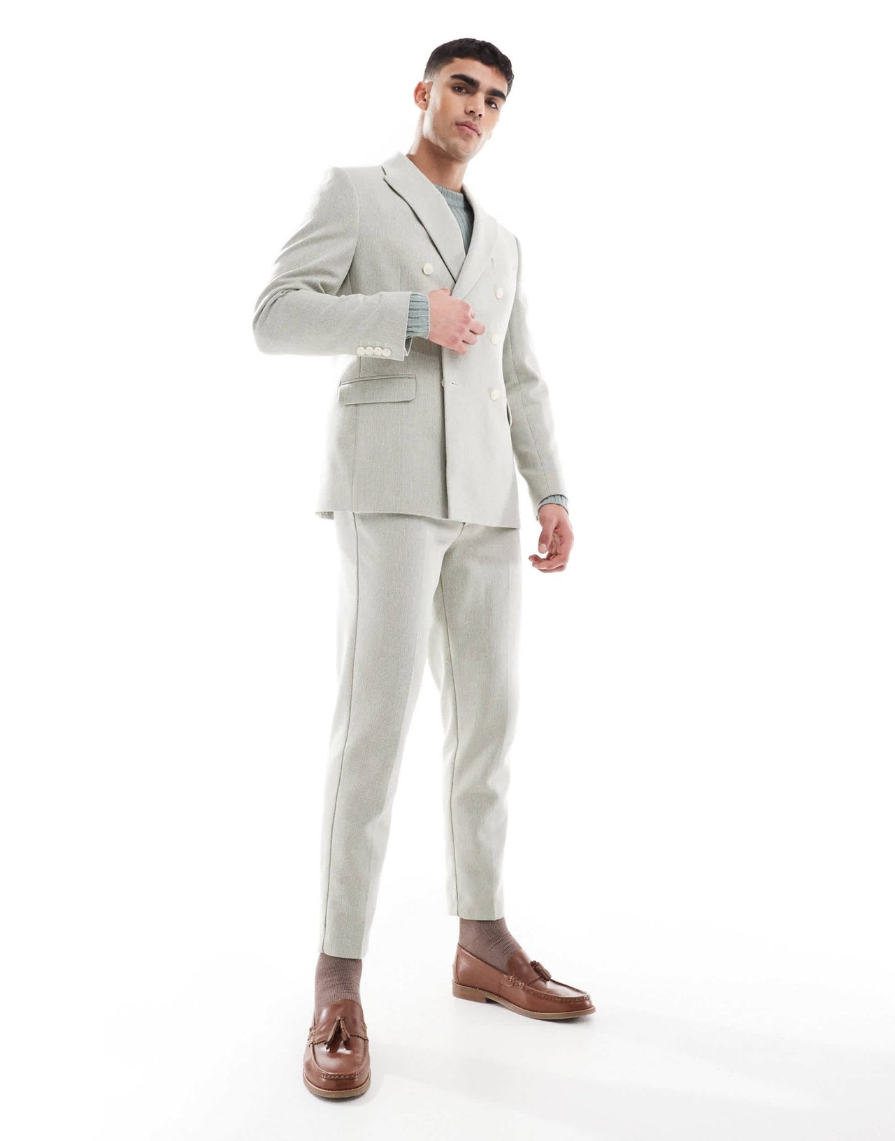 ASOS DESIGN double breasted wool blend regular suit jacket in sage green weave - ASOS Sample Sale