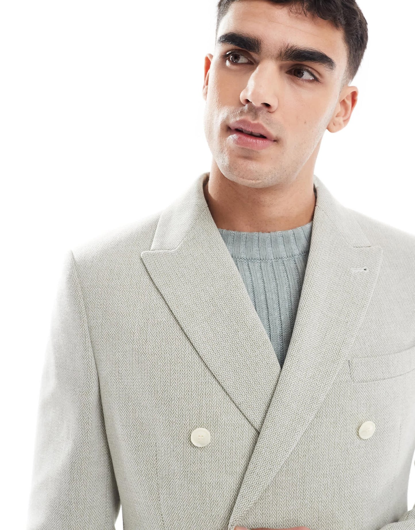ASOS DESIGN double breasted wool blend regular suit jacket in sage green weave - ASOS Sample Sale