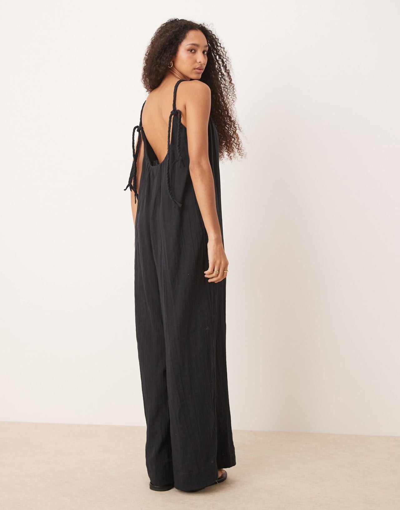ASOS DESIGN double cloth plait tie detail scoop neck jumpsuit in black - ASOS Sample Sale