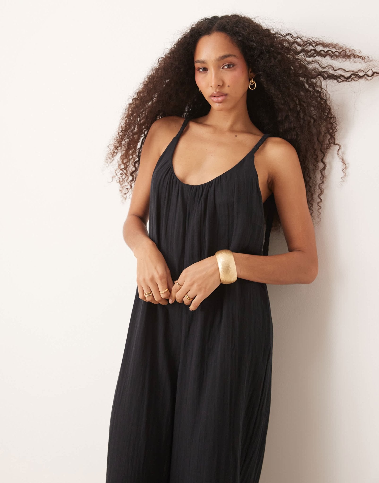 ASOS DESIGN double cloth plait tie detail scoop neck jumpsuit in black - ASOS Sample Sale