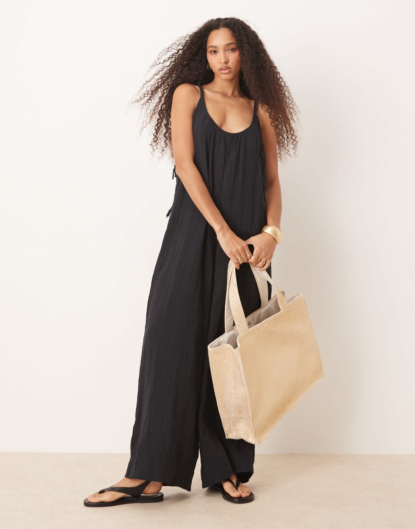 ASOS DESIGN double cloth plait tie detail scoop neck jumpsuit in black - ASOS Sample Sale