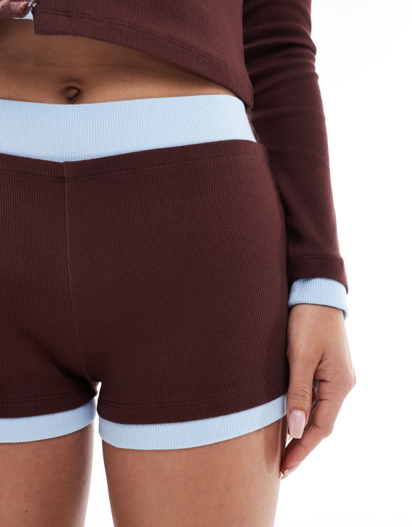 ASOS DESIGN double layer booty short co ord with contrast in brown - ASOS Sample Sale