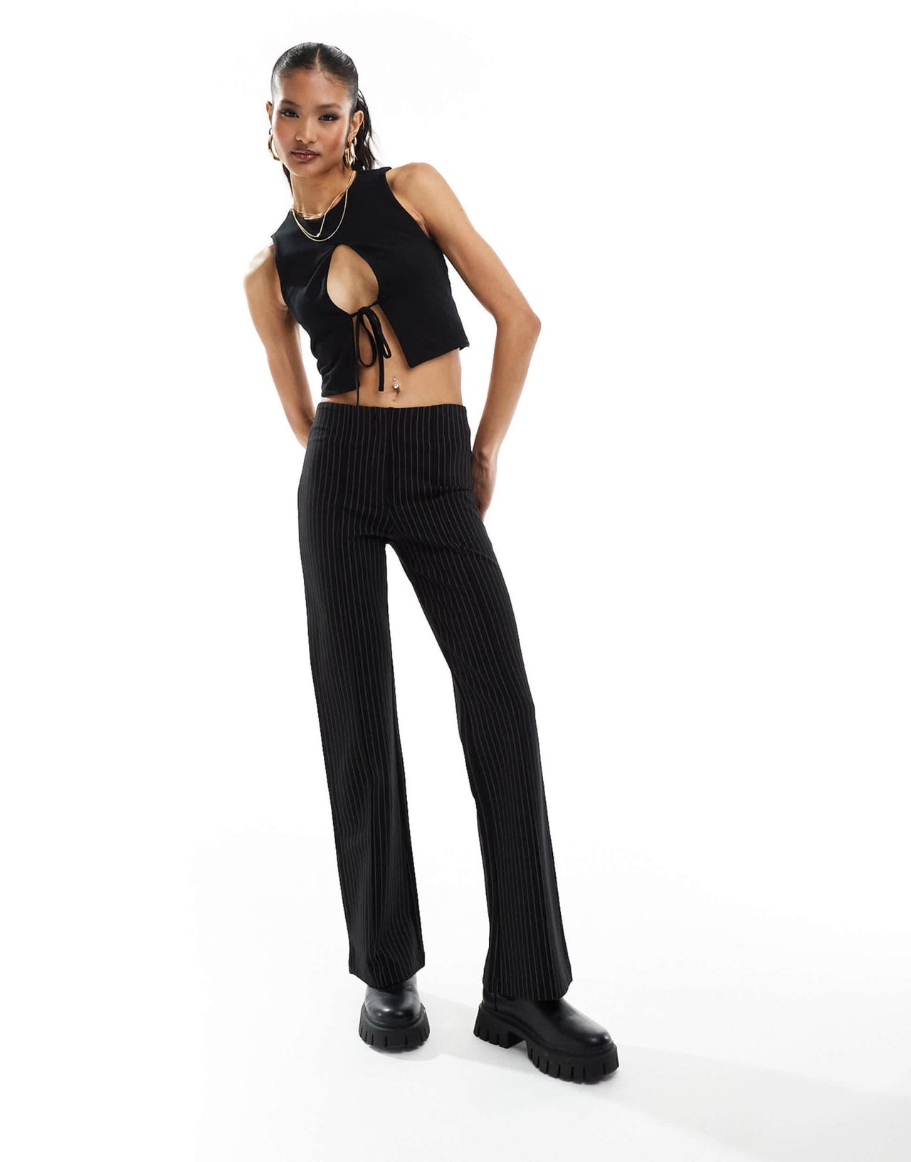 ASOS DESIGN double layer keyhole tie front tank top in black - ASOS Sample Sale