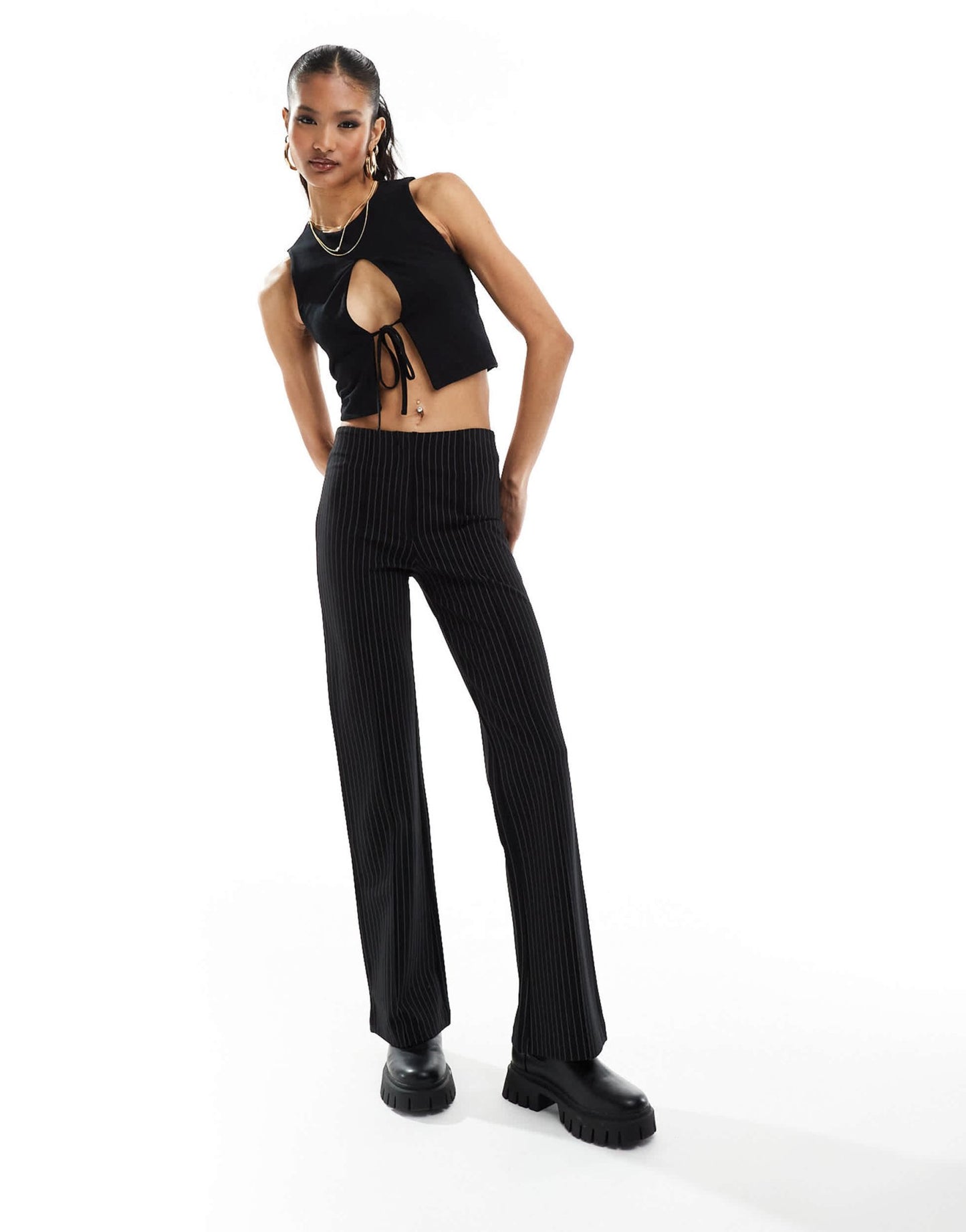 ASOS DESIGN double layer keyhole tie front tank top in black - ASOS Sample Sale