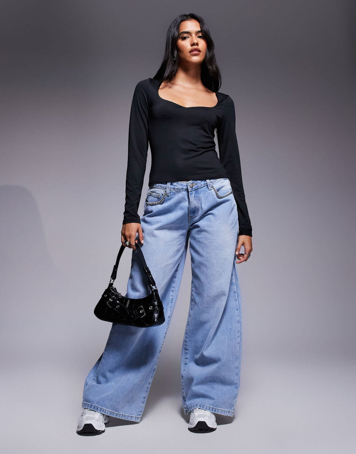 ASOS DESIGN double layer long sleeve top with ruched bust in black - BLACK - ASOS Sample Sale
