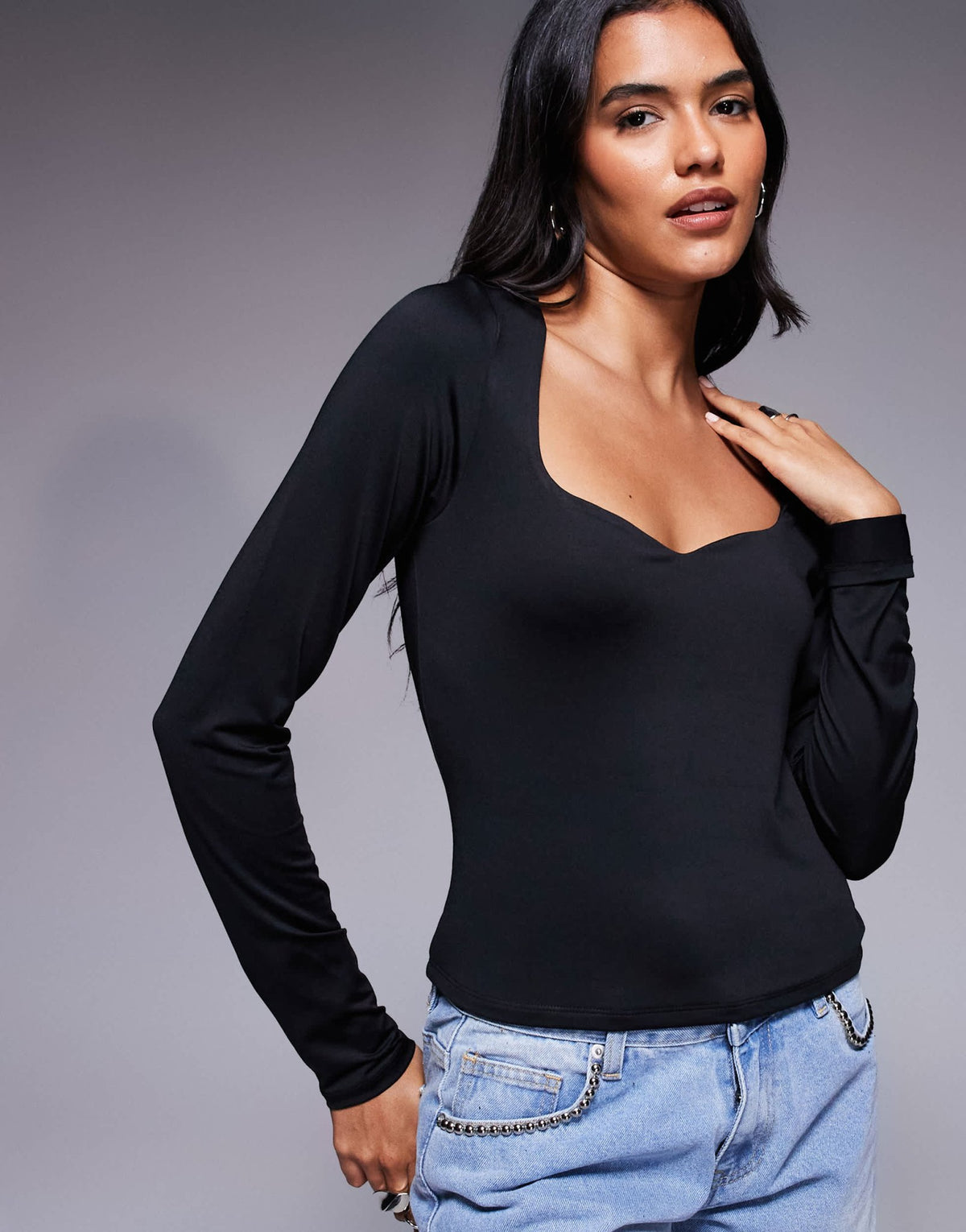 ASOS DESIGN double layer long sleeve top with ruched bust in black - BLACK - ASOS Sample Sale