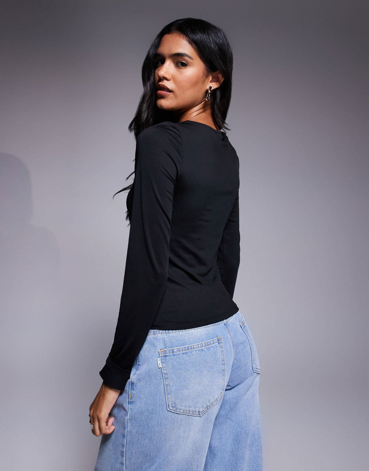 ASOS DESIGN double layer long sleeve top with ruched bust in black - BLACK - ASOS Sample Sale