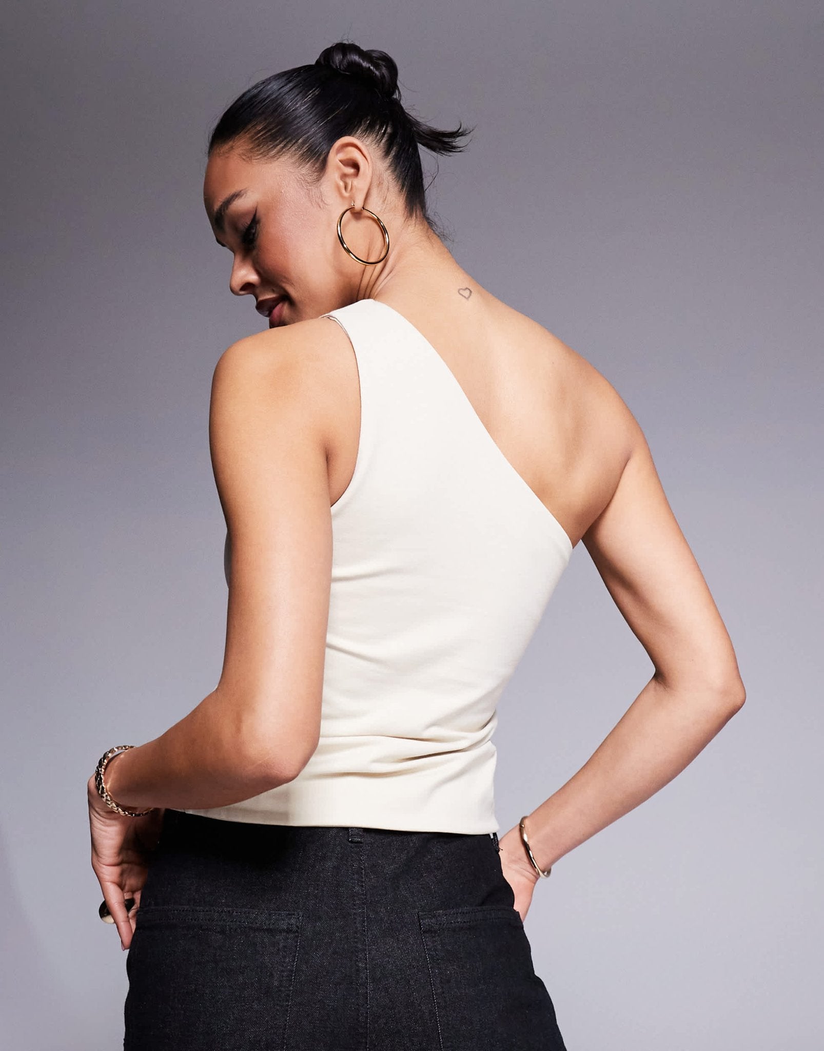 ASOS DESIGN double layer one shoulder top with strap detail in stone - ASOS Sample Sale