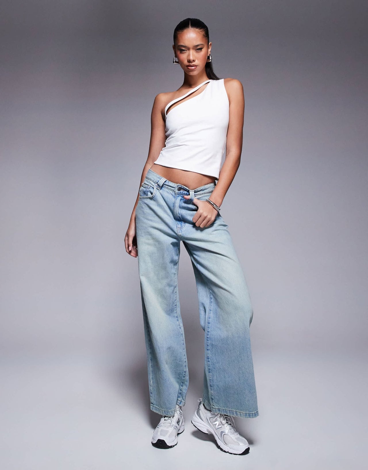 ASOS DESIGN double layer one shoulder top with strap detail in white - ASOS Sample Sale