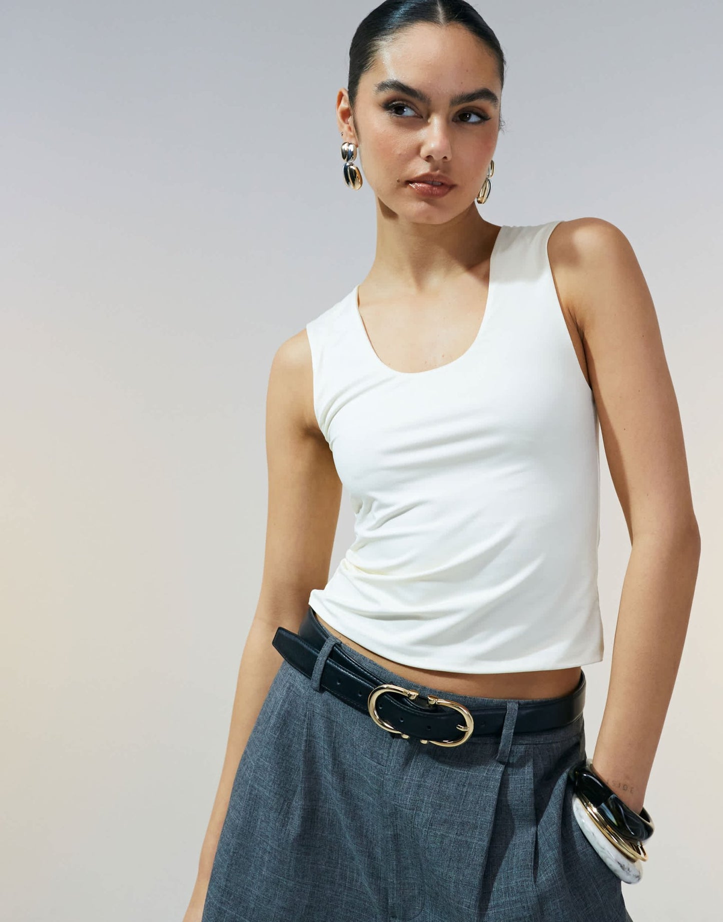 ASOS DESIGN double layer scoop neck vest in cream - ASOS Sample Sale